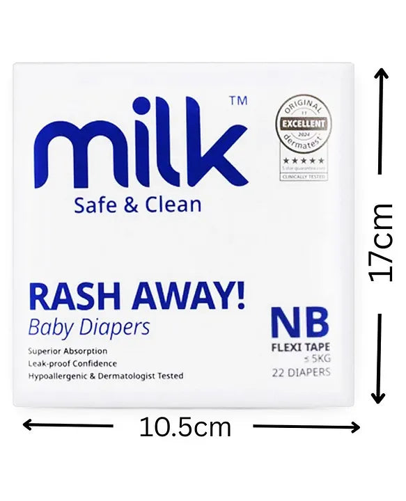 MILK Safe & Clean Baby Diapers Flexi Tape NB (Newborn) | Pack of 22 | Soft, Leak-Proof Disposable Diapers for Newborn Babies