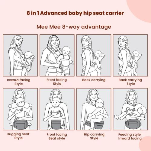 8-in-1 Ergonomic Baby Carrier with Detachable Hip Seat | Convertible Soft Kangaroo Carrier with Lumbar Support | Adjustable Waist Belt | 9–48 Months | Up to 16 kg | Pink