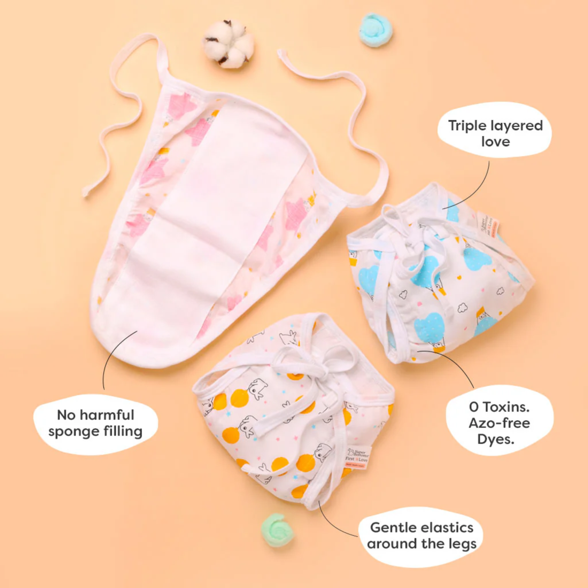 Basic Muslin Soft Cotton Langots (pack of 2- Assorted)