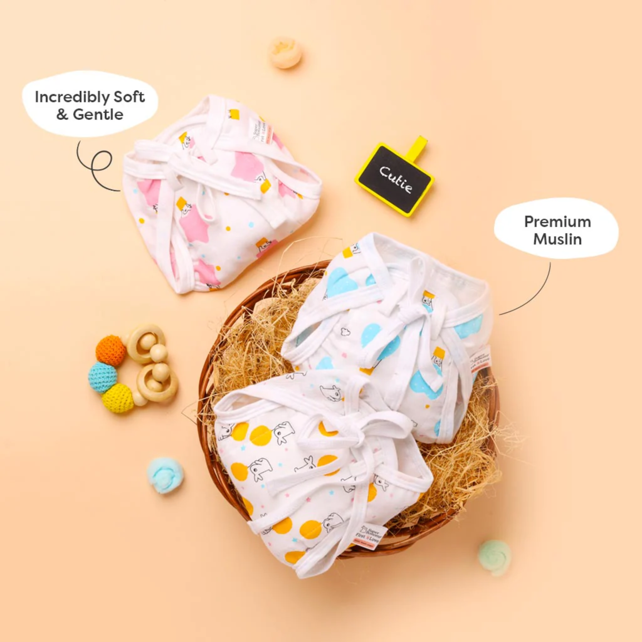 Basic Muslin Soft Cotton Langots (pack of 2- Assorted)