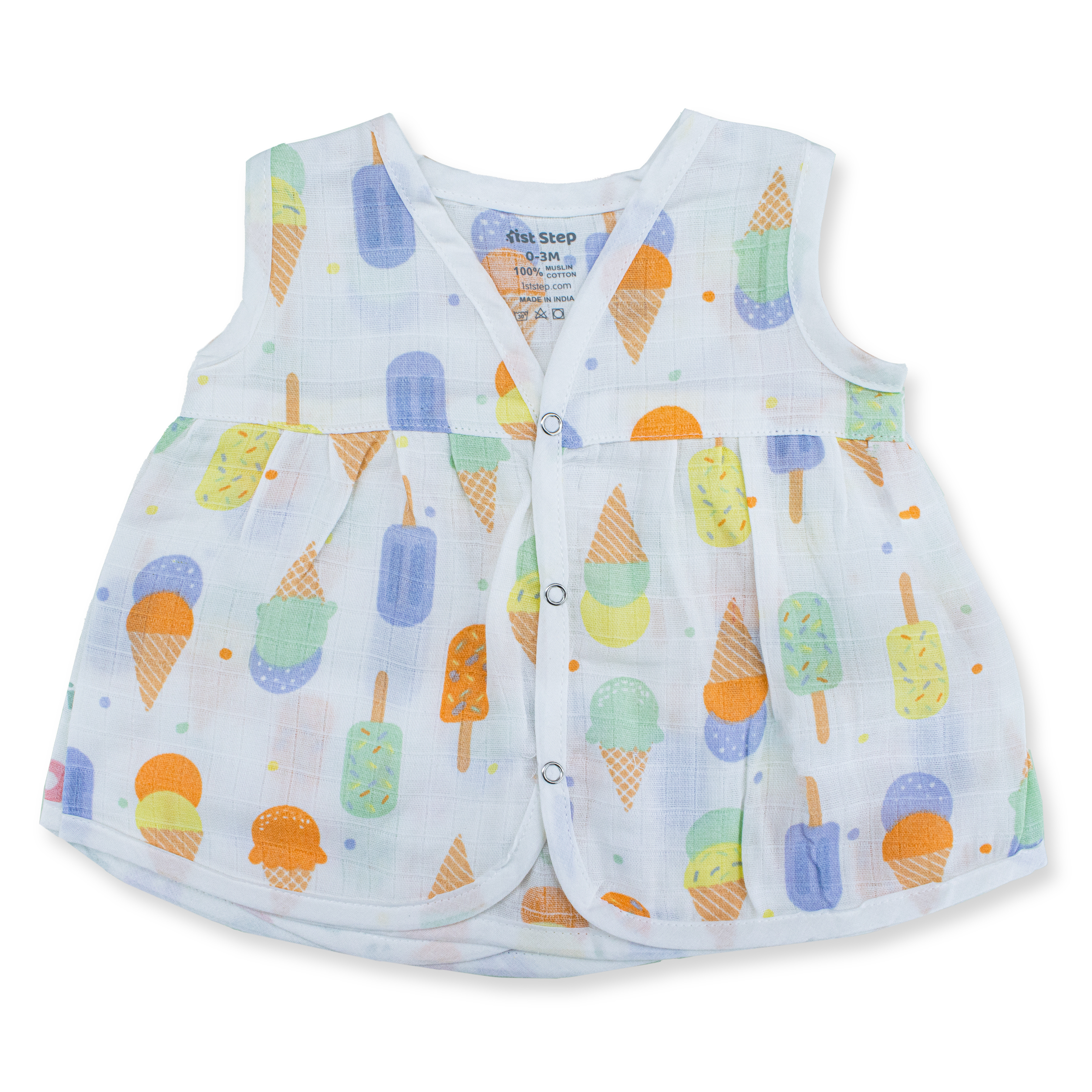 100% Soft Muslin Cotton Snap Button Baby Frock  | Breathable Lightweight Summer Baby Dress