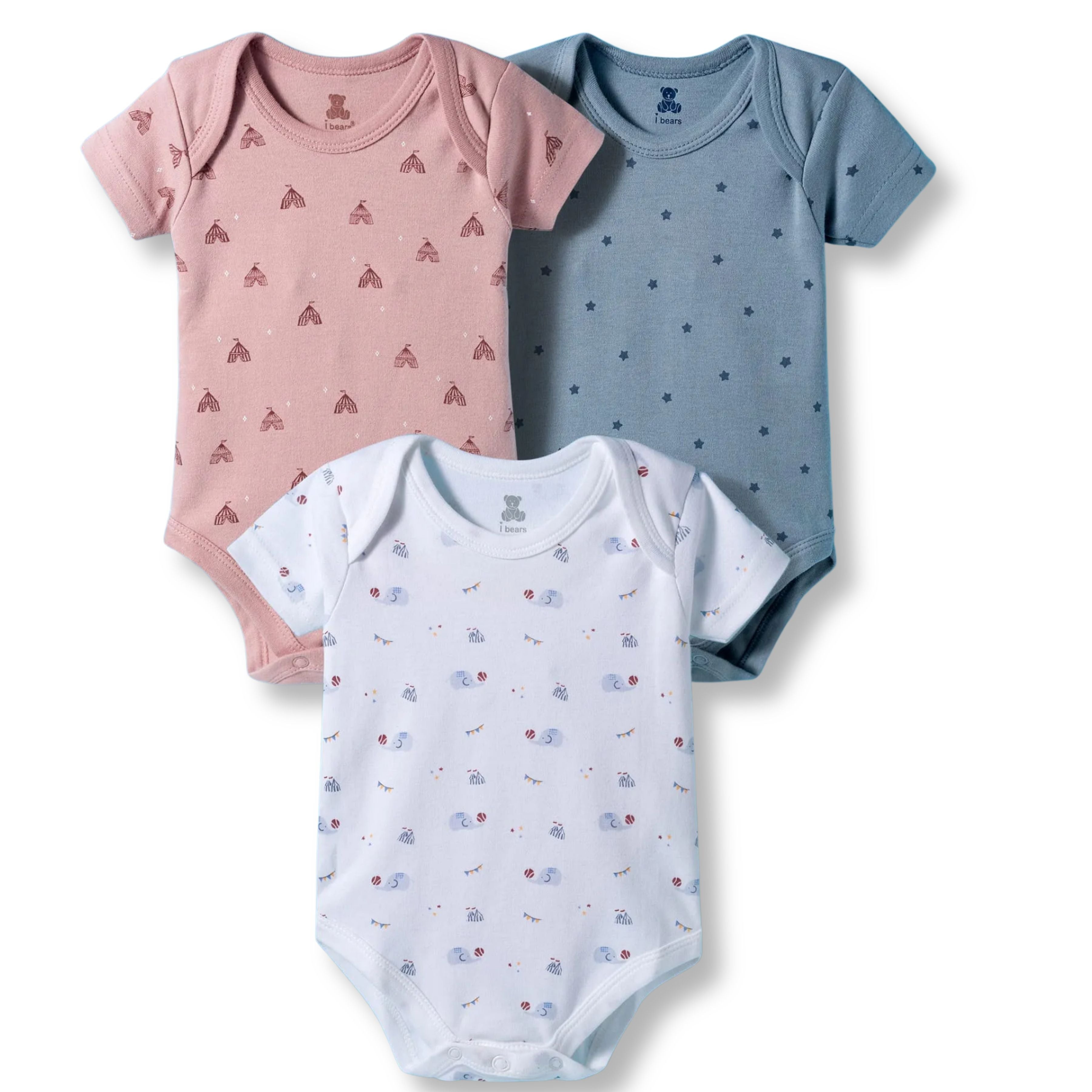 I Bears Interlock Knit Half Sleeves Onesies Combo Pack of 3 | Soft Cotton Baby Bodysuit for Newborns & Infants | Comfortable Daily Wear