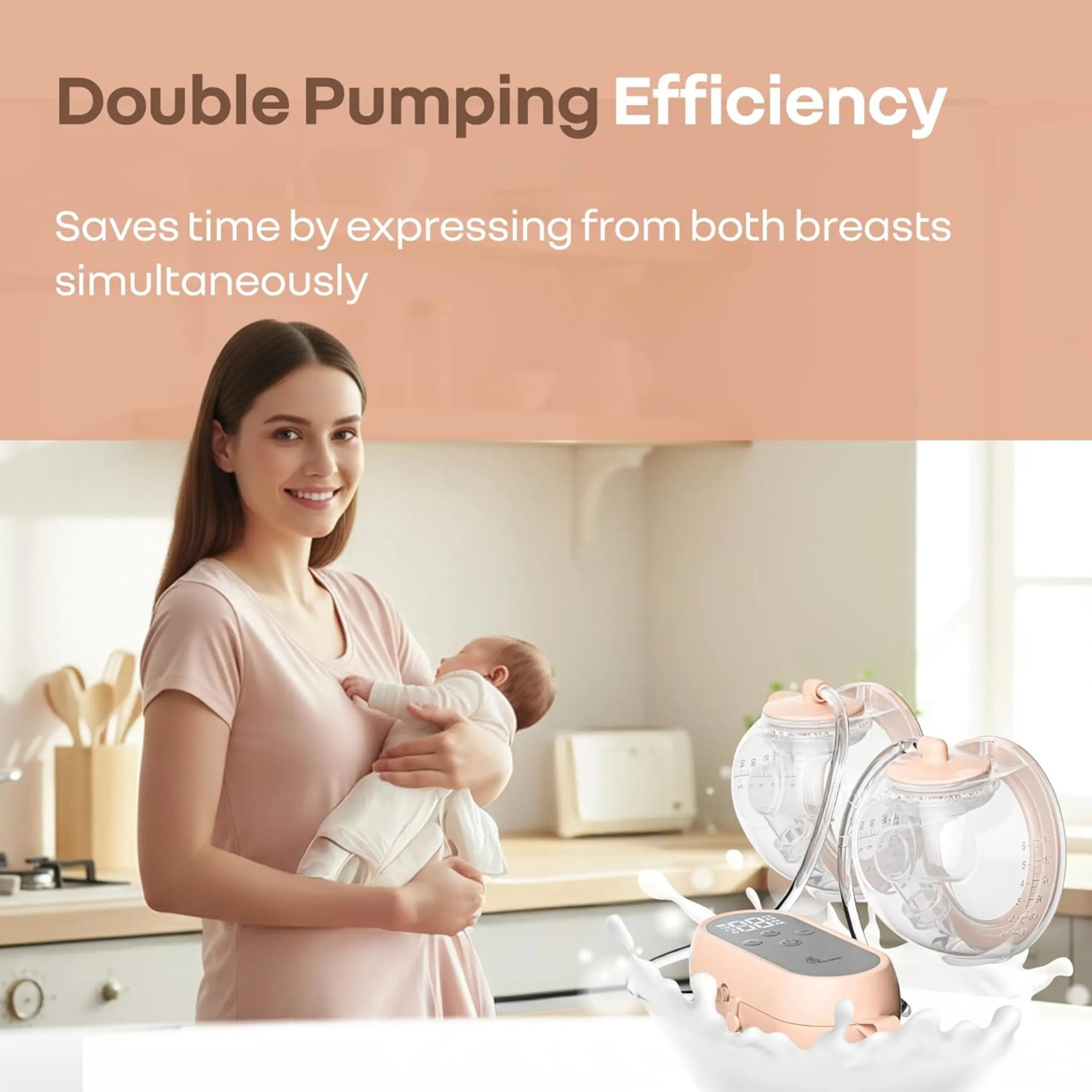 R for Rabbit Lactella Duo Electric Breast Pump Four Modes & Nine Levels of Pumping Anti-Backflow System Rechargeable Lightweight & Portable Milk Pump for Breastfeeding Mothers (Peach) R for Rabbit