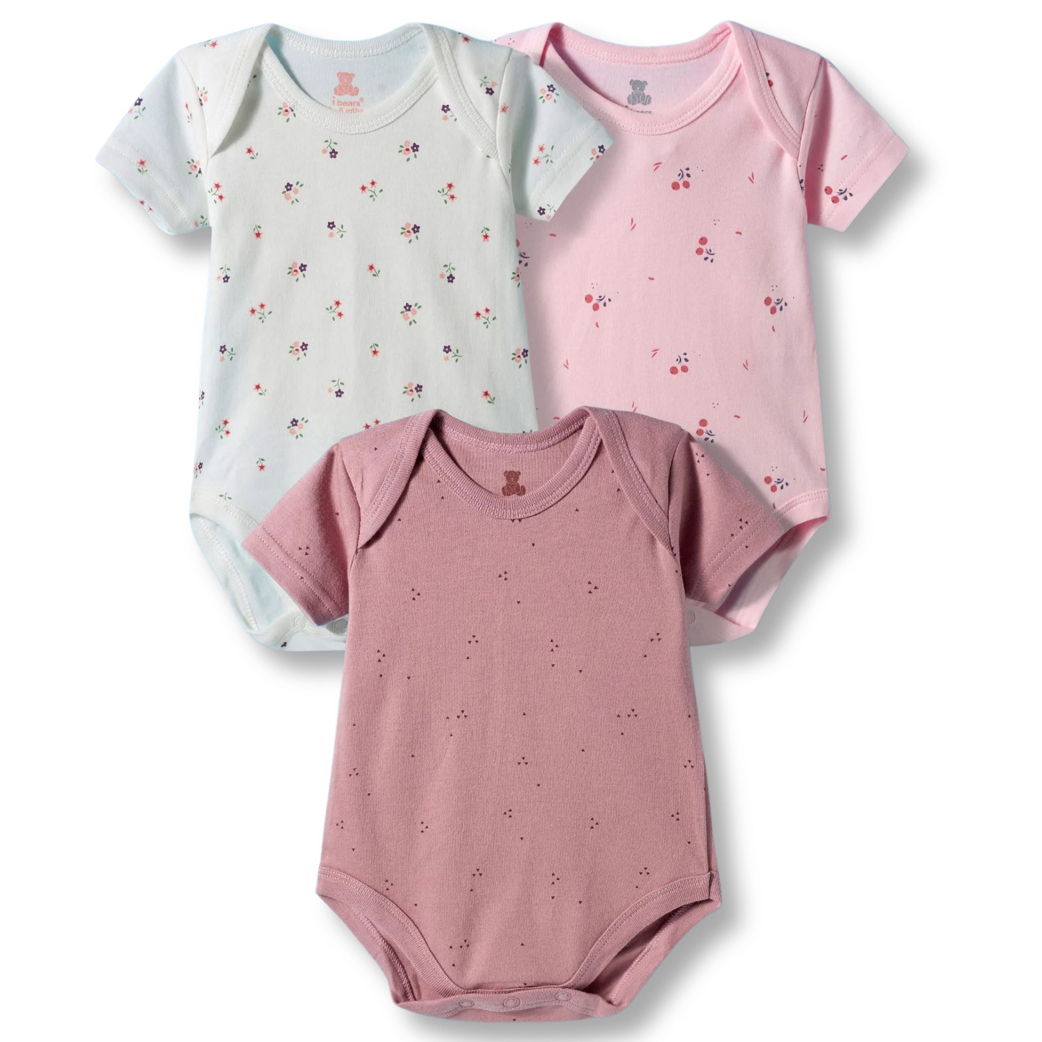 I Bears Interlock Knit Half Sleeves Onesies Combo Pack of 3 | Soft Cotton Baby Bodysuit for Newborns & Infants | Comfortable Daily Wear