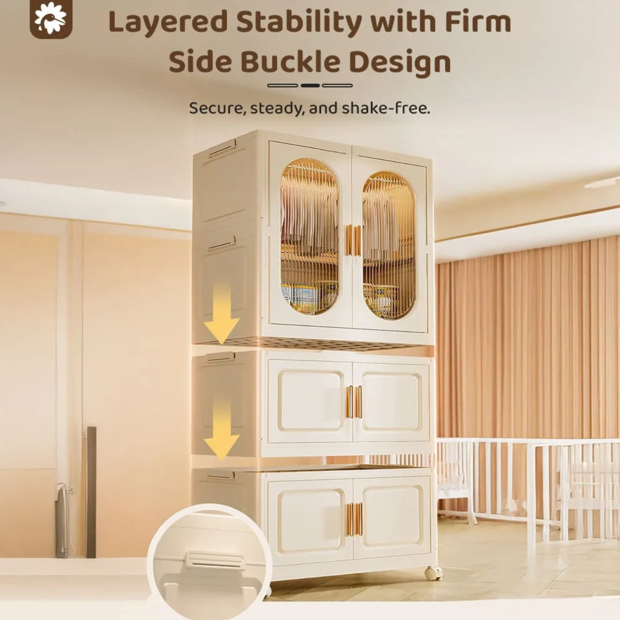 Multifunctional Plastic Storage Cabinets, Dust-proof  Foldable Wardrobe Storage Cabinet for Cloths and Toys – White and Transparent