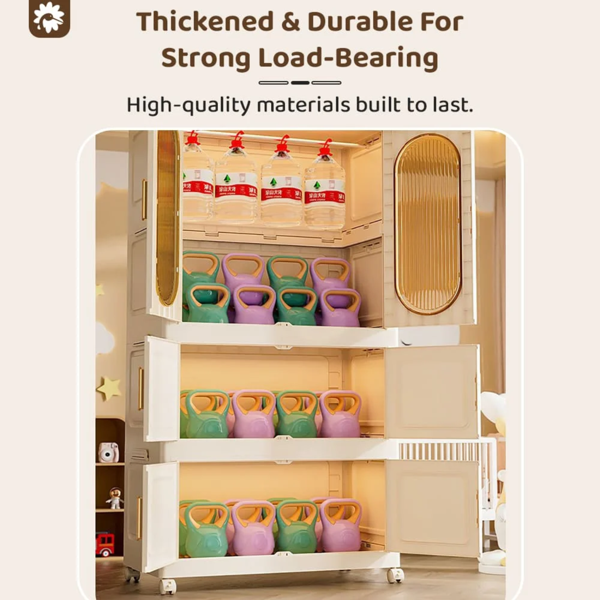 Multifunctional Plastic Storage Cabinets, Dust-proof  Foldable Wardrobe Storage Cabinet for Cloths and Toys – White and Transparent