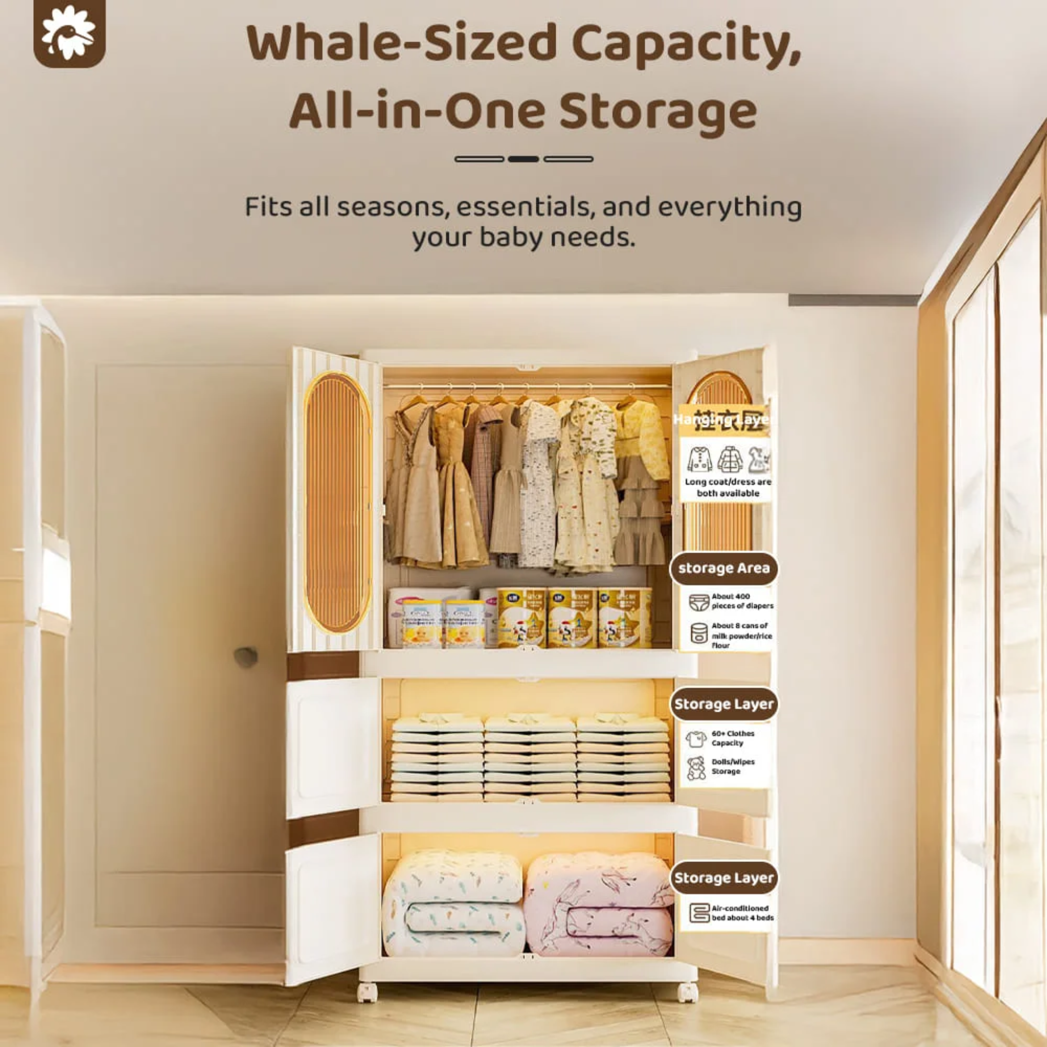 Multifunctional Plastic Storage Cabinets, Dust-proof  Foldable Wardrobe Storage Cabinet for Cloths and Toys – White and Transparent