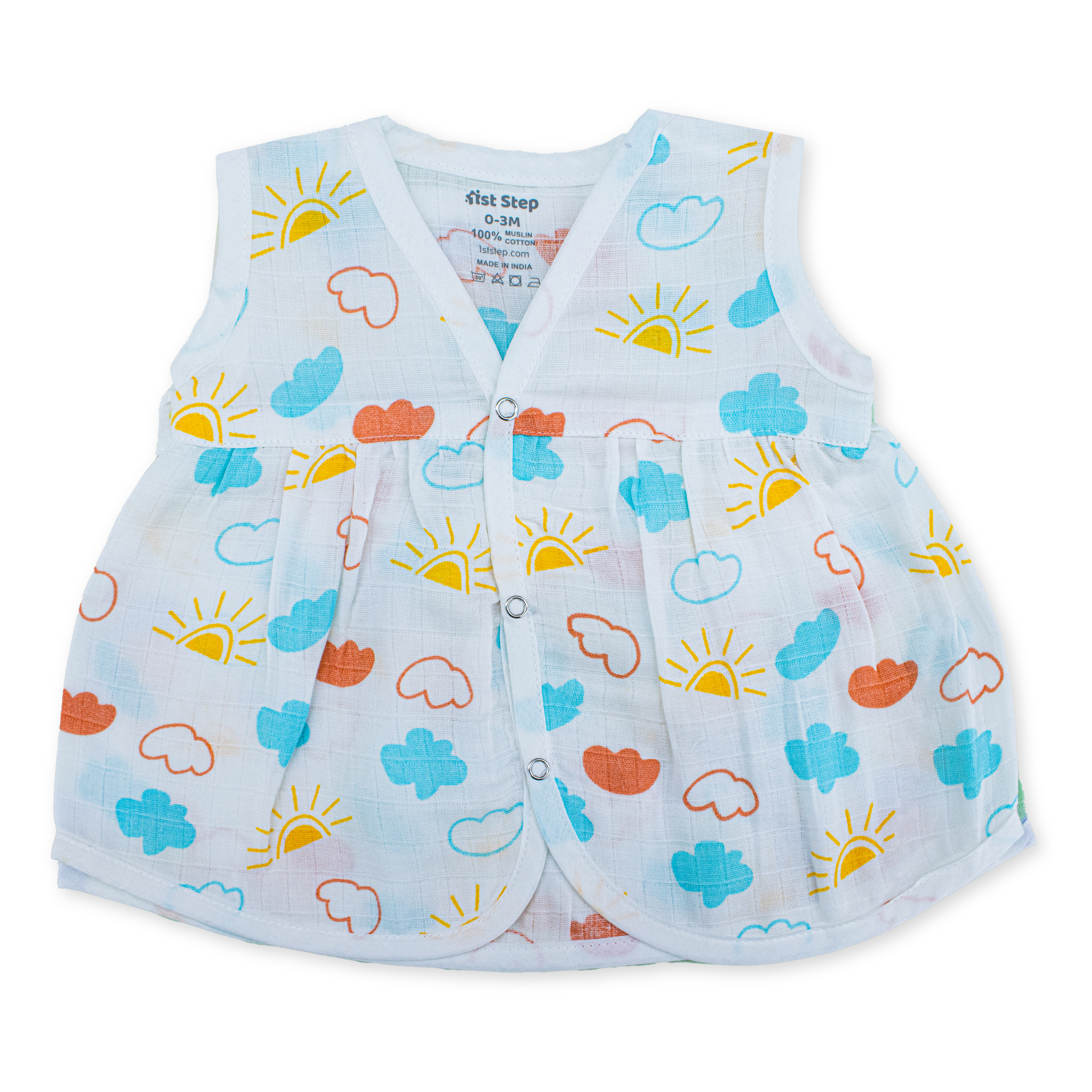 100% Soft Muslin Cotton Snap Button Baby Frock | Breathable Lightweight Summer Baby Dress