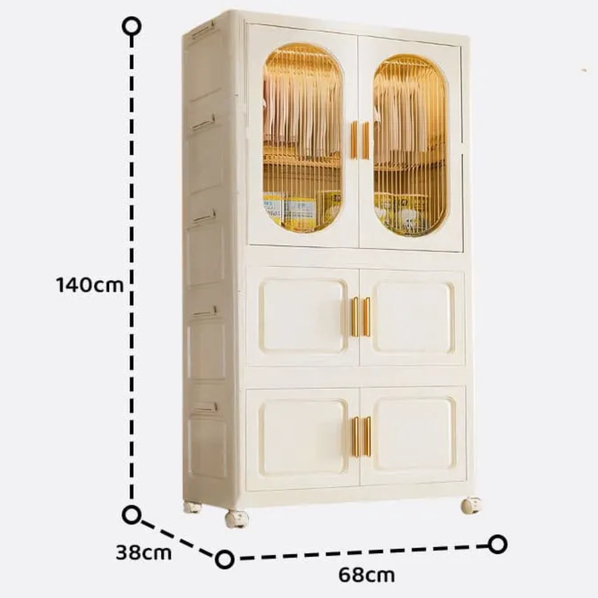Multifunctional Plastic Storage Cabinets, Dust-proof  Foldable Wardrobe Storage Cabinet for Cloths and Toys – White and Transparent