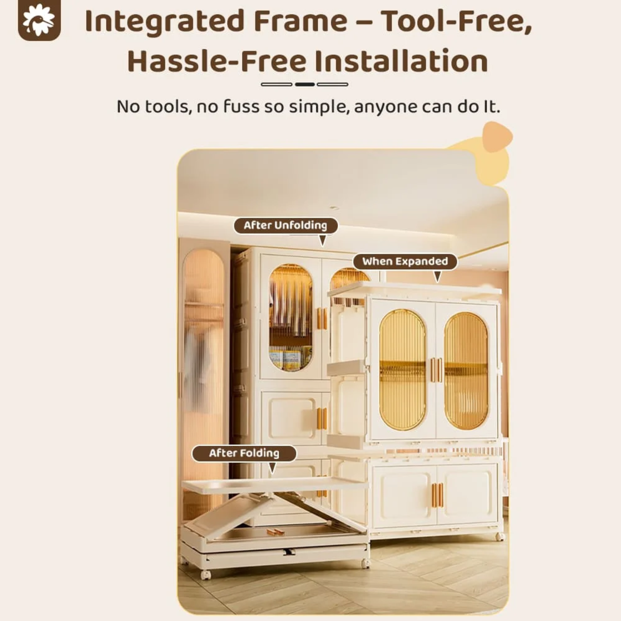 Multifunctional Plastic Storage Cabinets, Dust-proof  Foldable Wardrobe Storage Cabinet for Cloths and Toys – White and Transparent