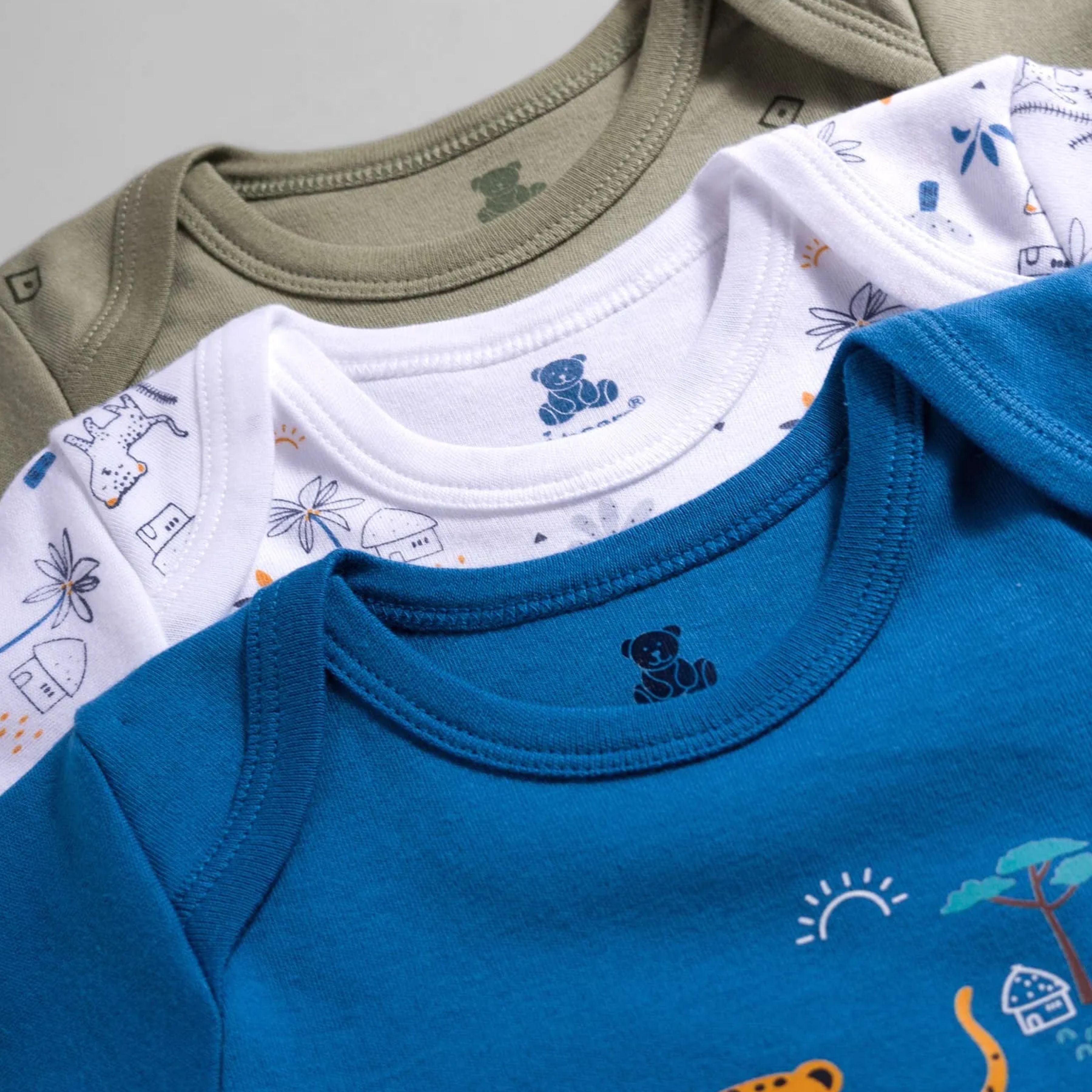 I Bears Interlock Knit Half Sleeves Onesies Combo Pack of 3 | Soft Cotton Baby Bodysuit for Newborns & Infants | Comfortable Daily Wear