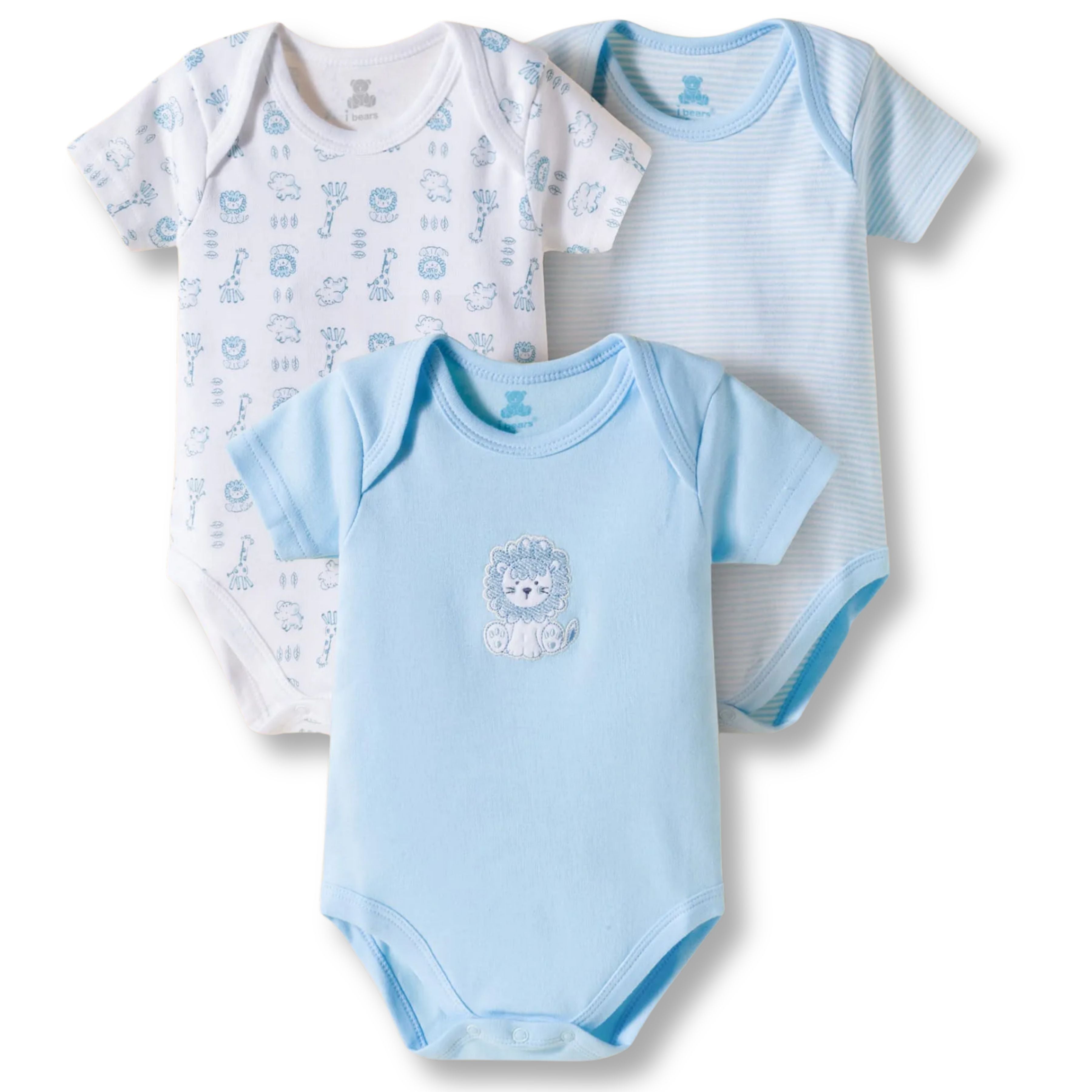 I Bears Interlock Knit Half Sleeves Onesies Combo Pack of 3 | Soft Cotton Baby Bodysuit for Newborns & Infants | Comfortable Daily Wear