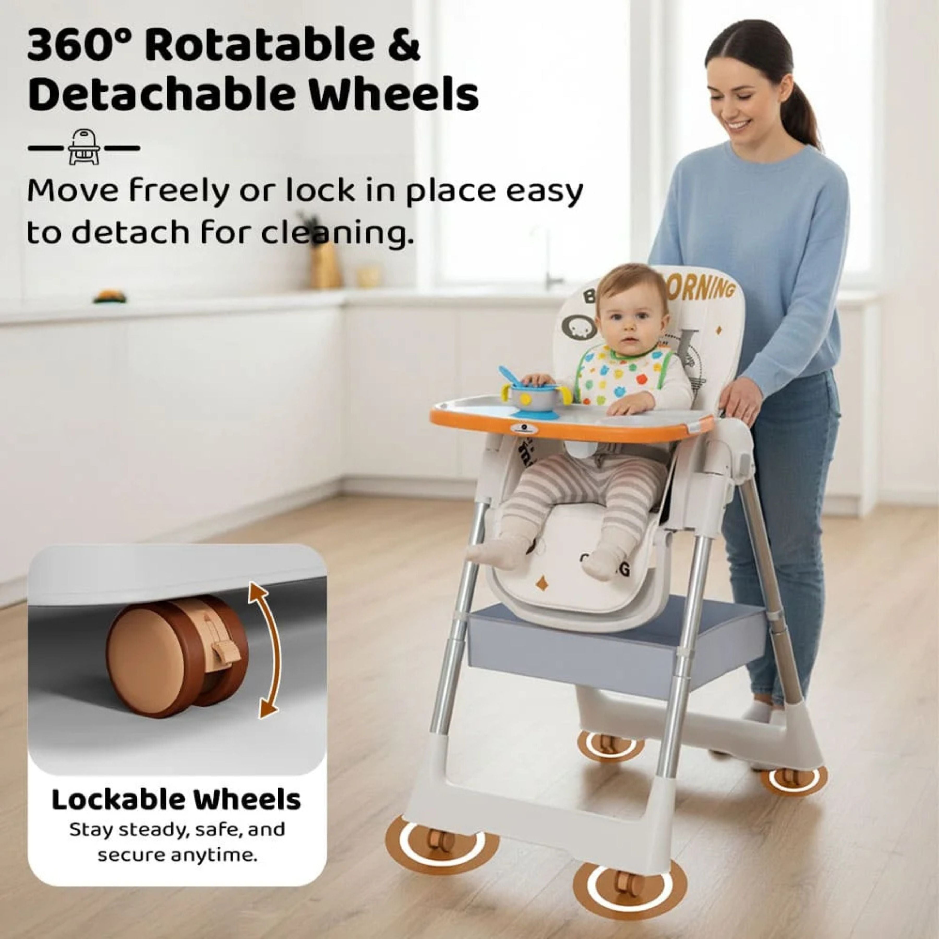 Galaxy Star Baby High Chair for Kids | Adjustable Feeding Chair with Safety Belt & Dining Tray