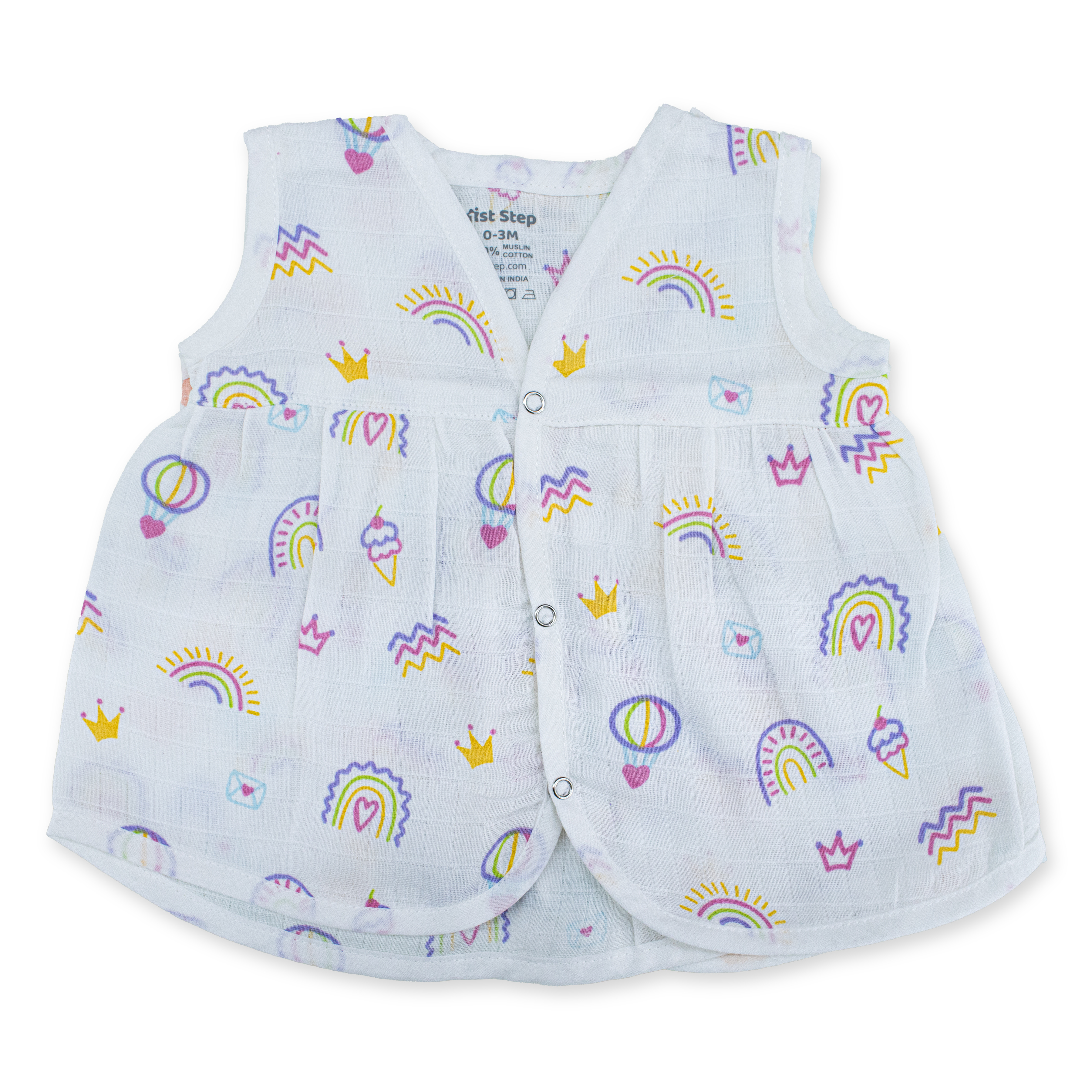 100% Soft Muslin Cotton Snap Button Baby Frock | Breathable Lightweight Summer Baby Dress