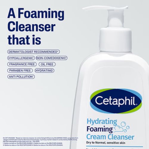 Cetaphil Hydrating Foaming Cream Cleanser 236 ml | Gentle Cleanser for Dry & Sensitive Skin | Dermatologist Recommended
