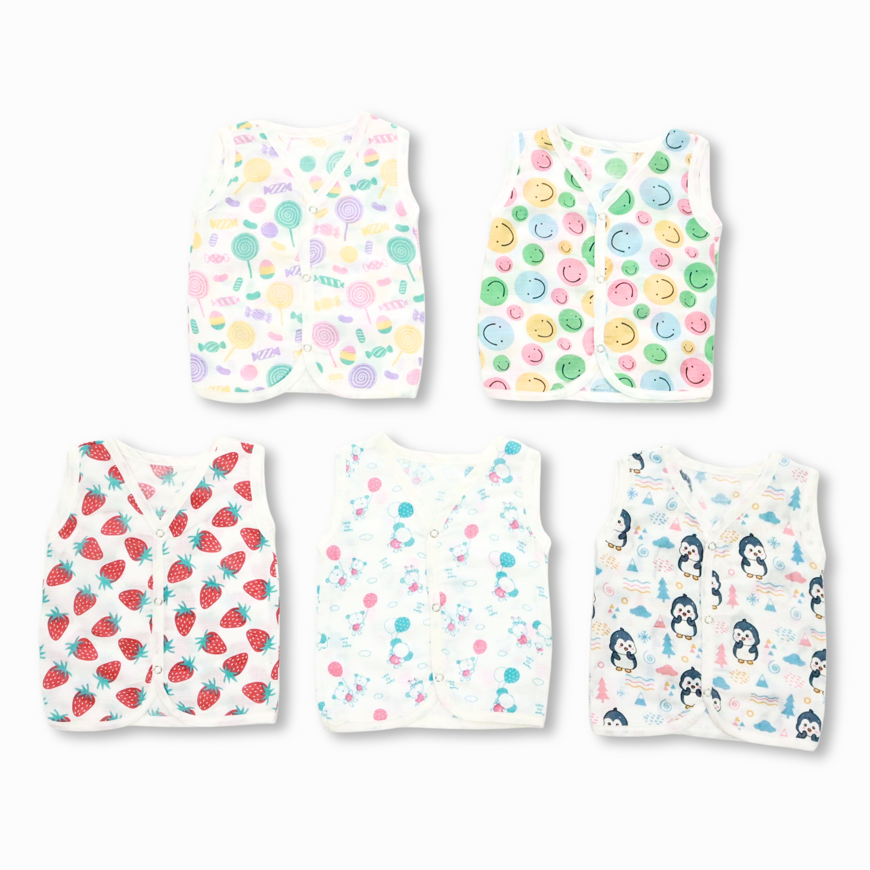 Combo Pack : Muslin Button Type Jablas | Muslin Front Button Top For Babies (pack of 5)