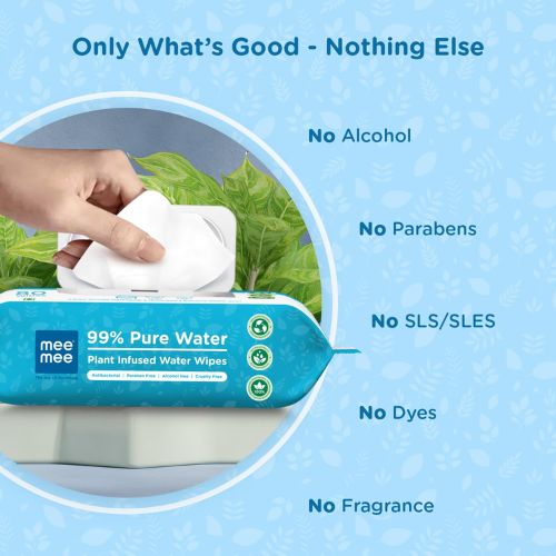 Mee Mee Pure Water Baby Wet Wipes with Lid | Unscented & Plant-Derived | Super Thick & Gentle | 80 Wipes × 2 (160 Wipes)