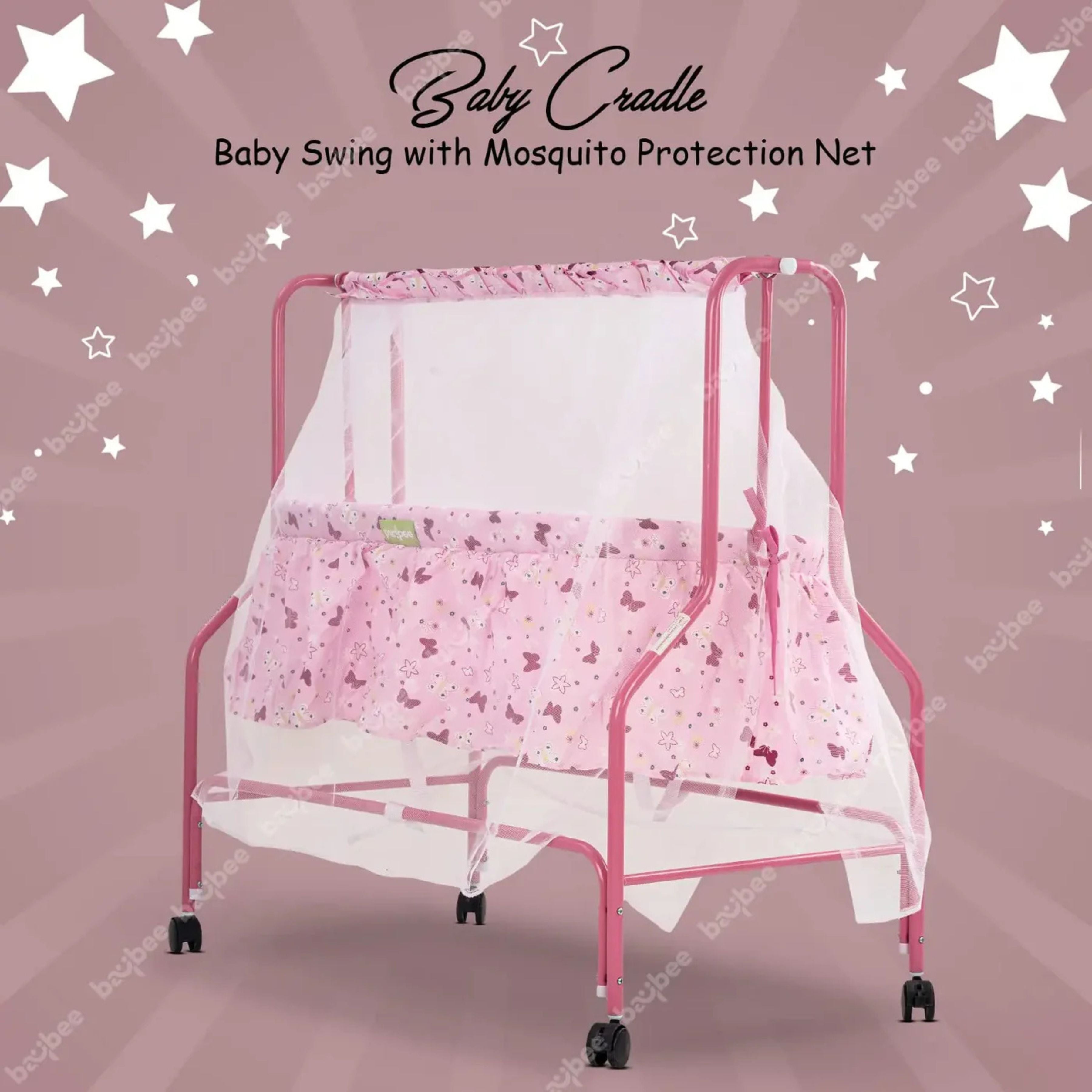 Baybee Enchant Baby Swing Cradle for Baby – Baby Cradle Swing Jhula with Mosquito Net, Storage Basket & Wheels | Newborn to 12 Months
