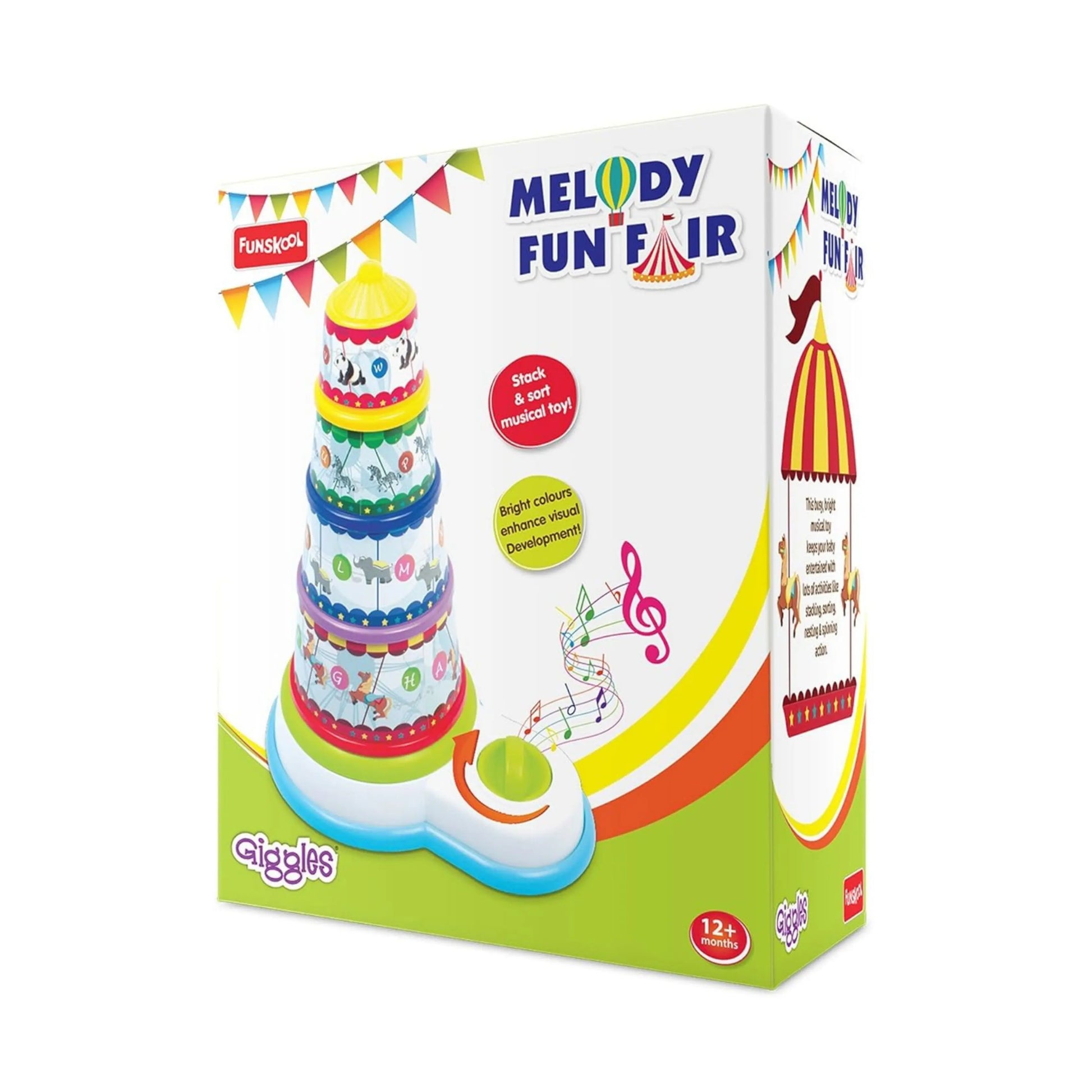 Giggles Funskool - Melody Funfair, Multicolour Musical Stacking Toy, Toy for Kids, Helps to Sort, Stack and Nest, 12 Months & Above, Infant and Preschool Toys Giggles Funskool