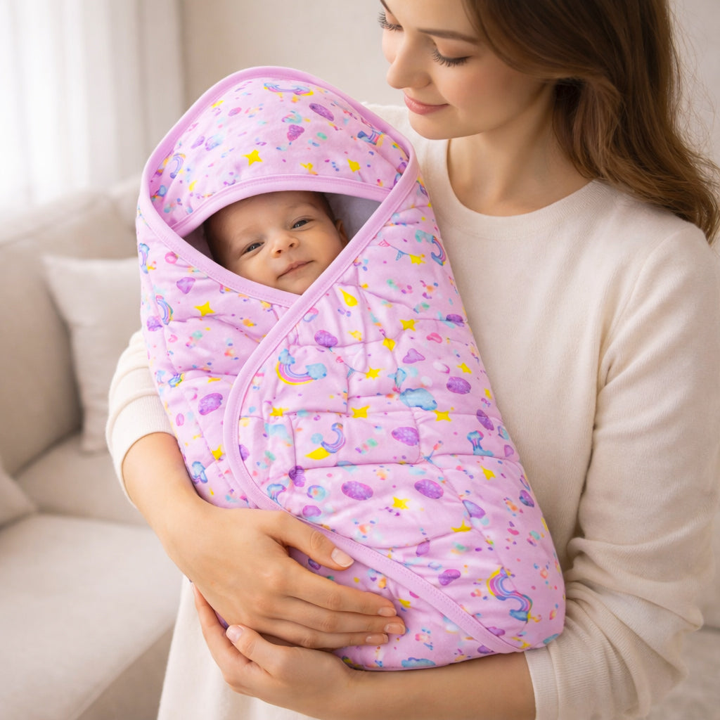 Newborn Baby Wrapper Blanket with Hood | Soft Padded Cotton Swaddle Wrap | Warm, Breathable & Comfortable Baby Wrap (0–6 Months)