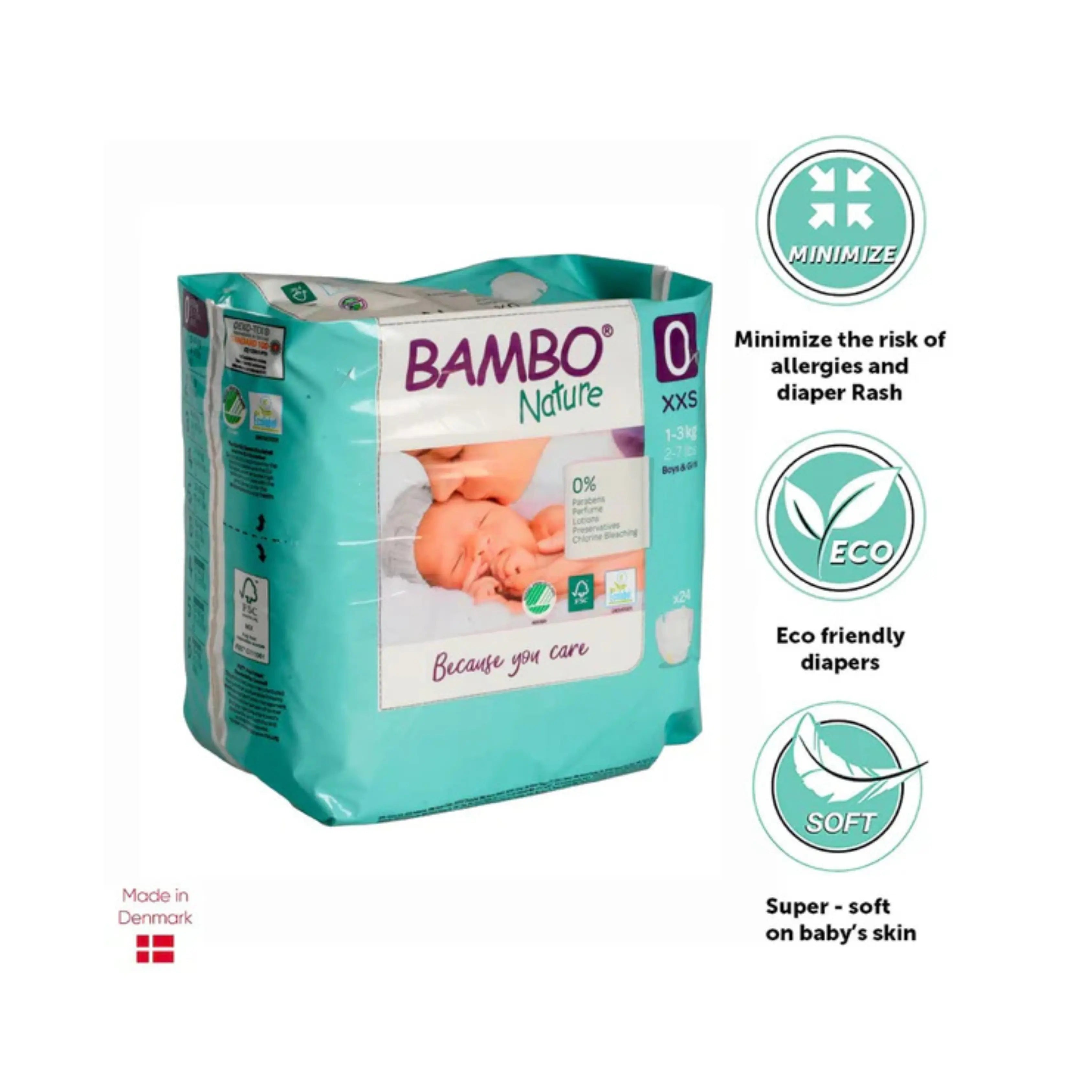 Bambo Nature Monthly Box - Skin Friendly Tape Style Diapers (size - 0) - XXS ( Pack Of 6 ) Bambo Nature