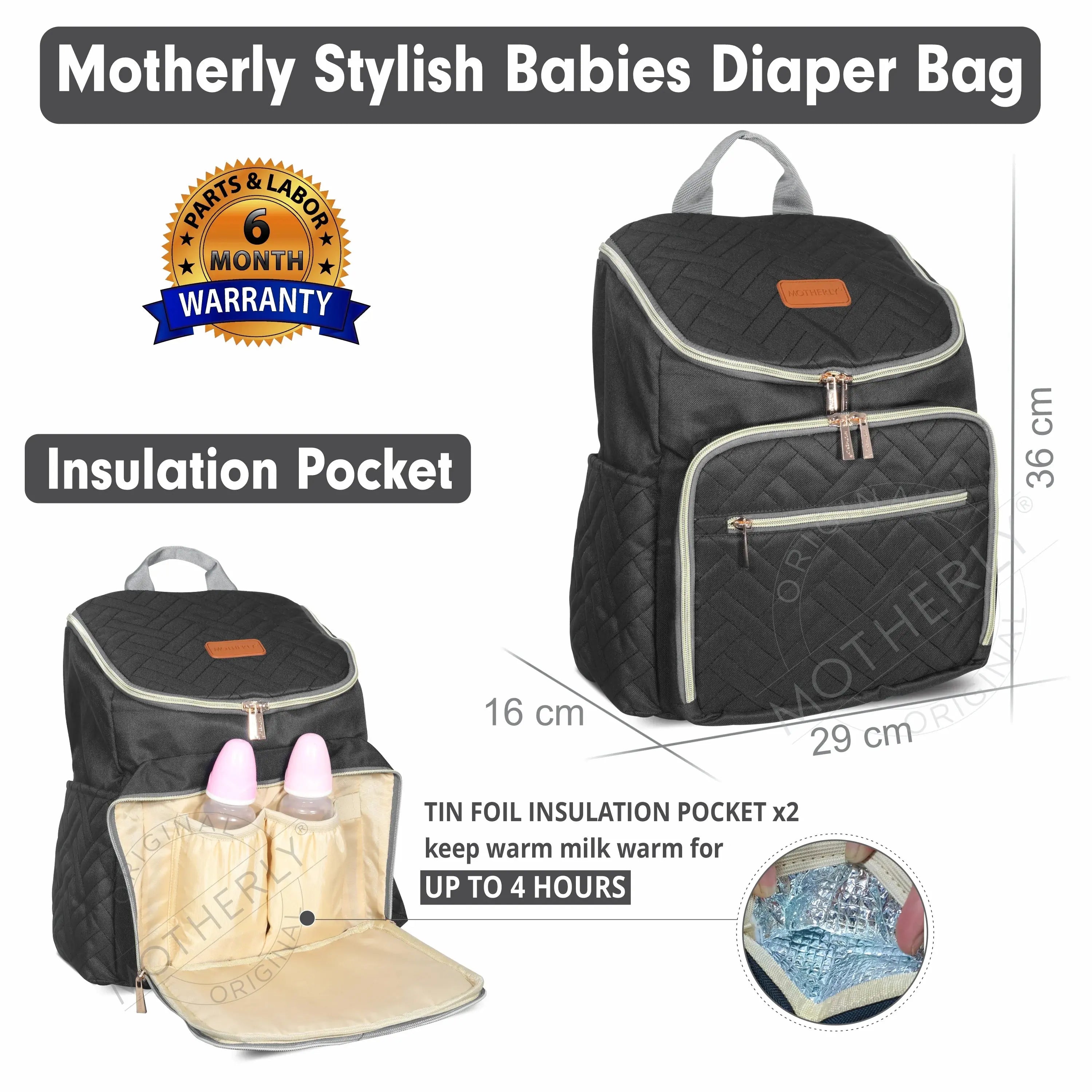 Motherly Everyday Diaper Bag – Travel & Maternity Bag for Moms - Black Motherly