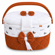 Premium Baby Storage Basket with Handle & Cute Vehicle Print | Quilted Nursery Organizer
