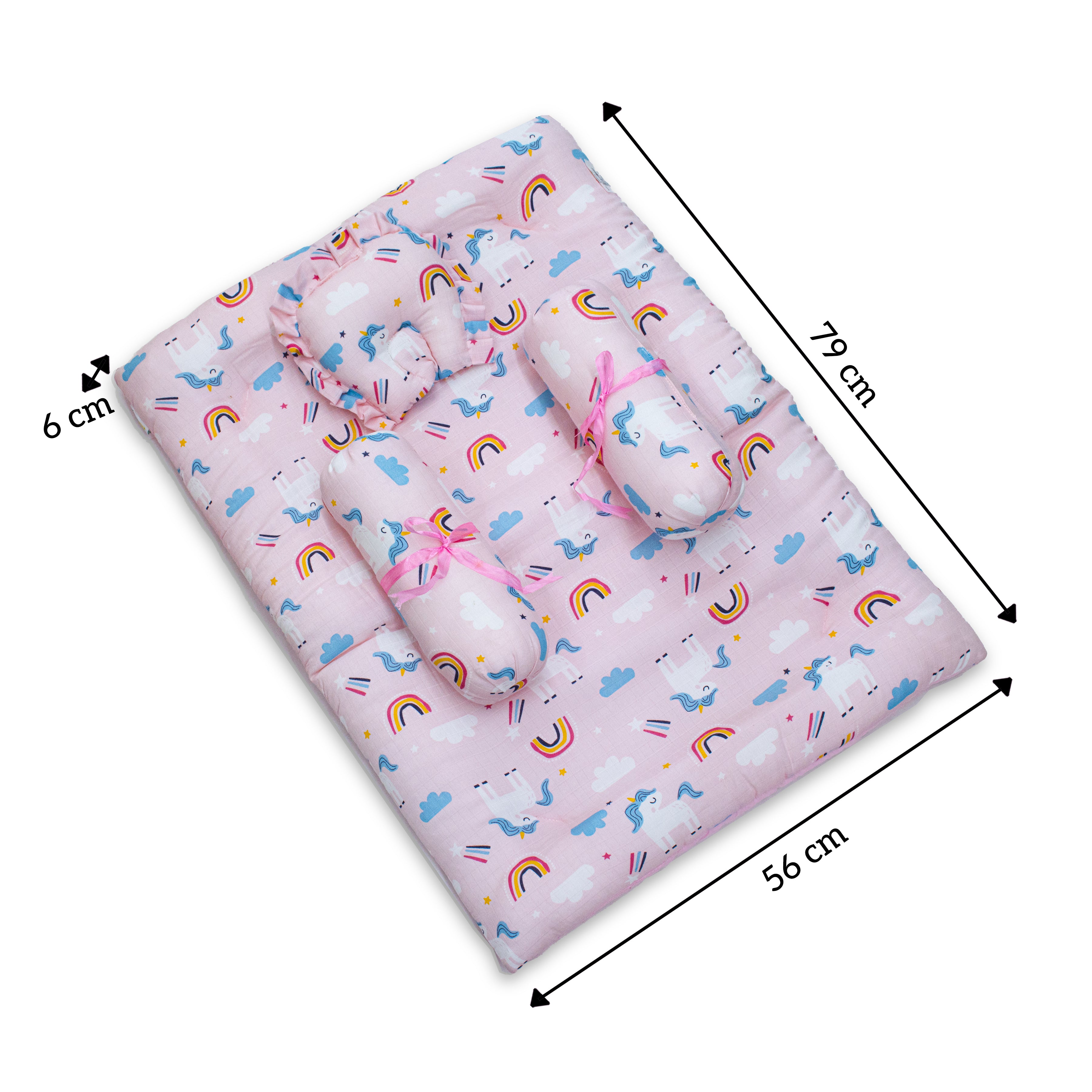 1ST STEP 100% Muslin Cotton Thick New Born Baby Bedding Mattress/Gadda Bed Set for Babies with 2 Side Bolster & Head Pillow