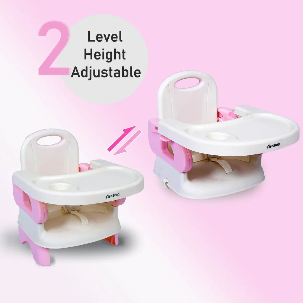 1st Step 2 in 1 Portable Booster Seat Cum Feeding Chair with 2 Level Height Adjustment and 5 Point Safety Harness (Pink)