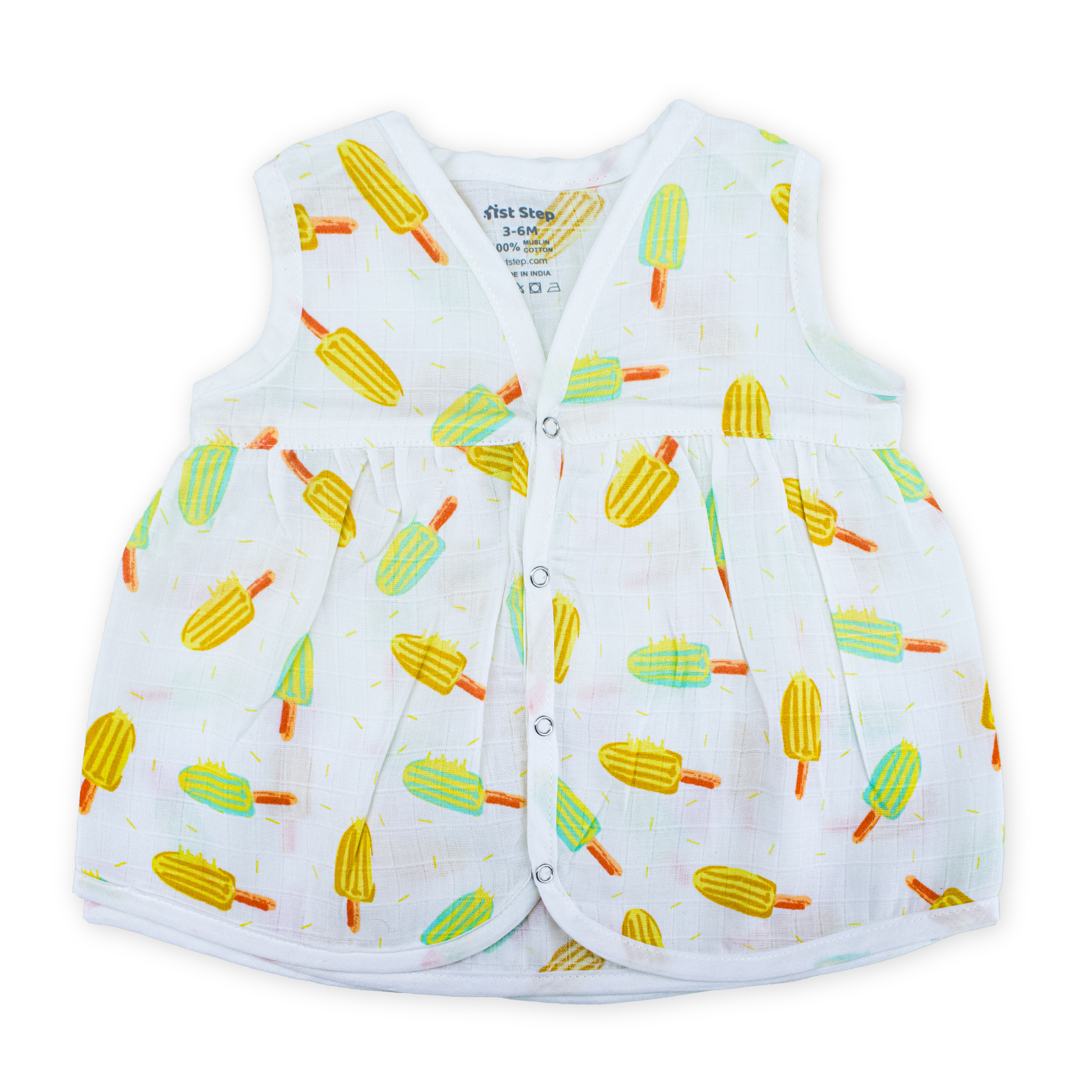 100% Soft Muslin Cotton Snap Button Baby Frock  | Breathable Lightweight Summer Baby Dress