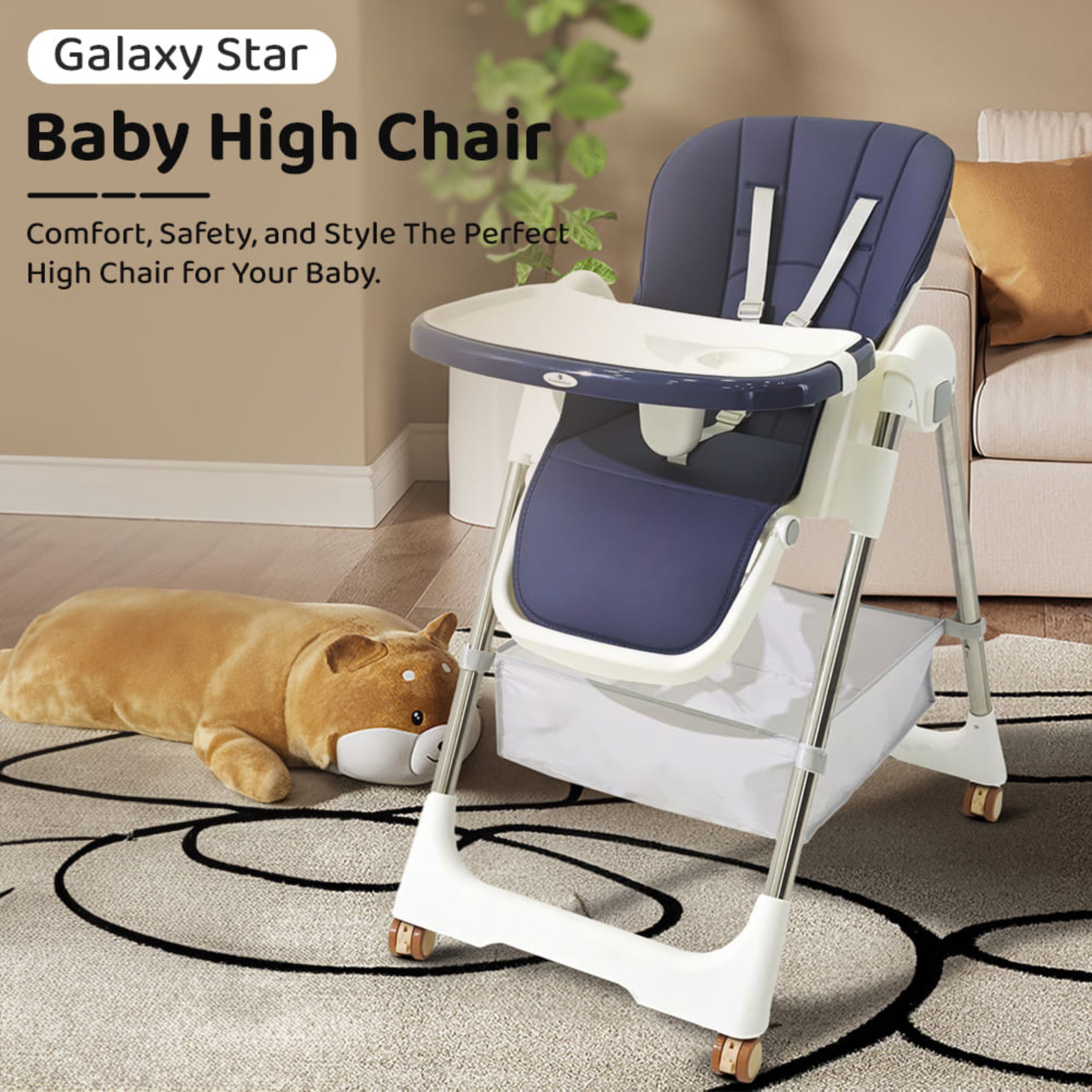 Galaxy Star Baby High Chair for Kids | Adjustable Feeding Chair with Safety Belt & Dining Tray