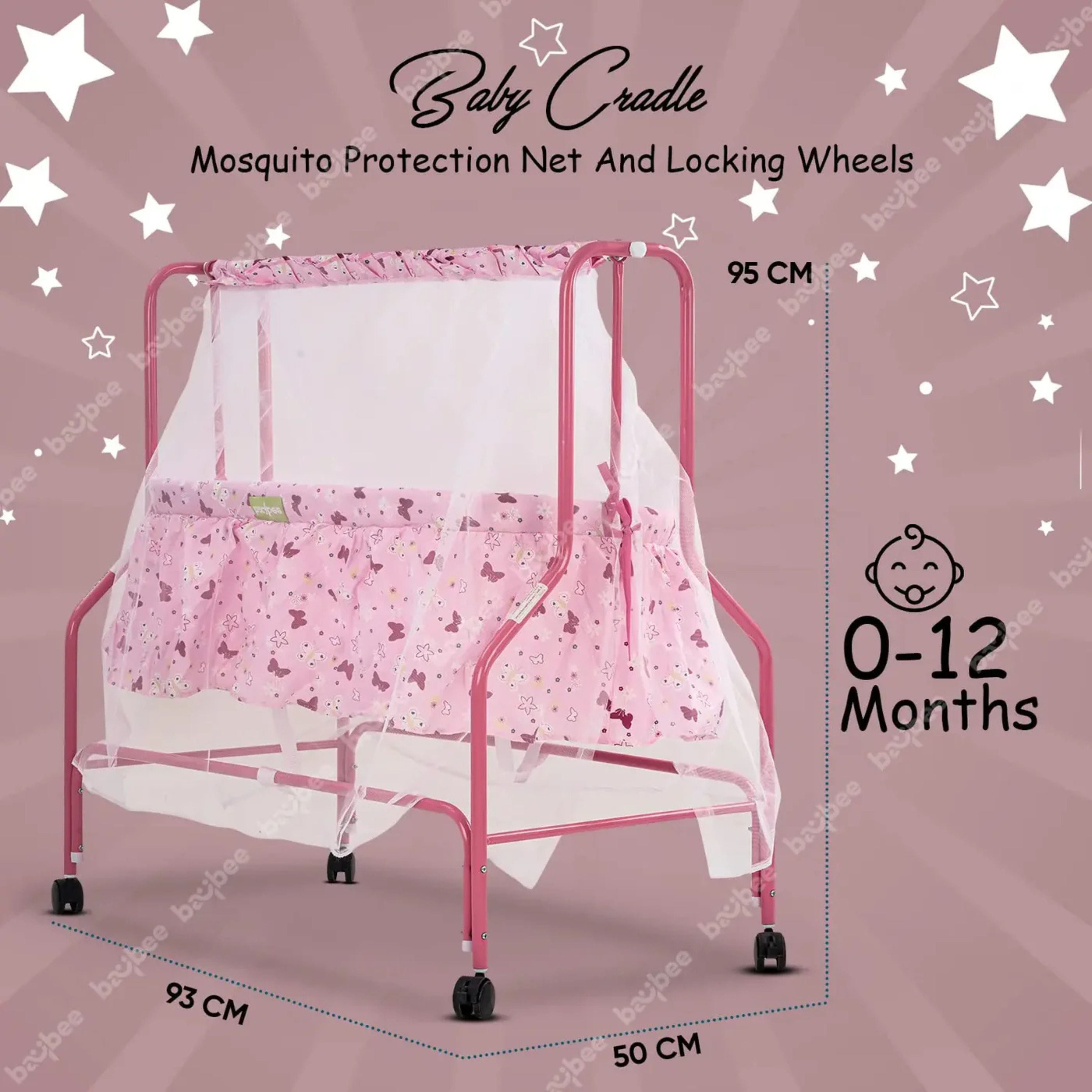 Baybee Enchant Baby Swing Cradle for Baby – Baby Cradle Swing Jhula with Mosquito Net, Storage Basket & Wheels | Newborn to 12 Months