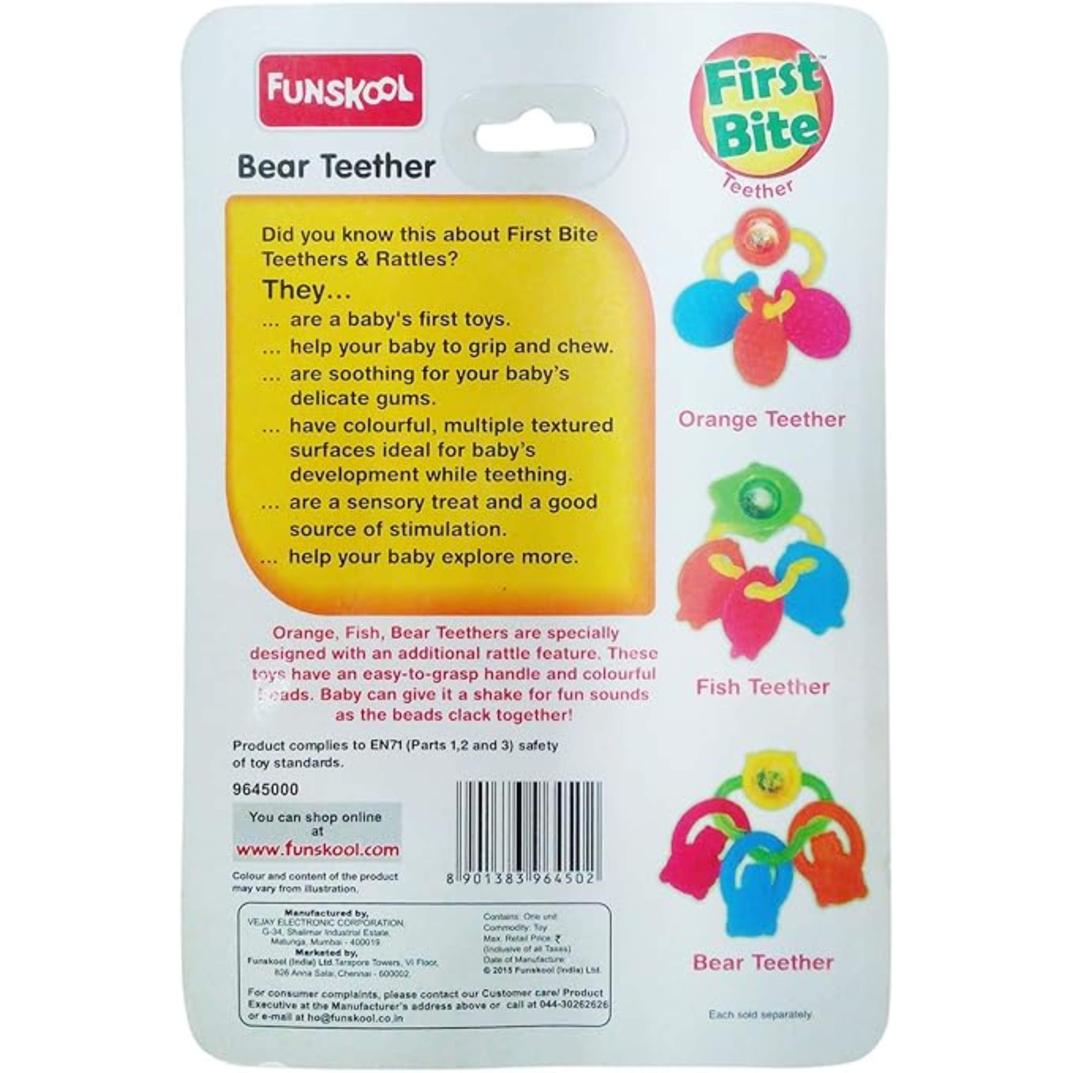 Funskool Giggles Bear Teether Pack for Babies | BPA Free Soft Baby Teething Toys for Infants