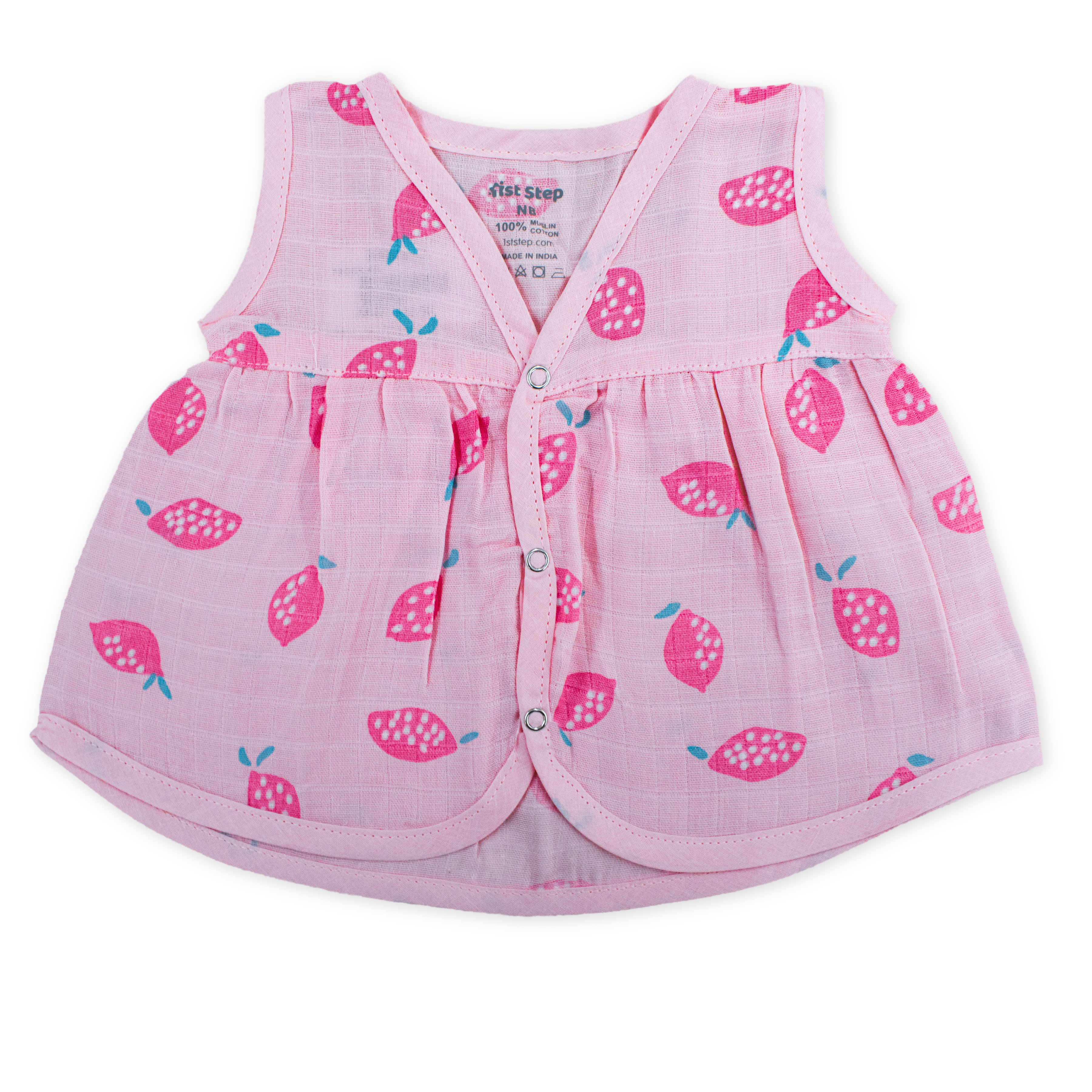 100% Soft Muslin Cotton Snap Button Baby Frock | Breathable Lightweight Summer Baby Dress