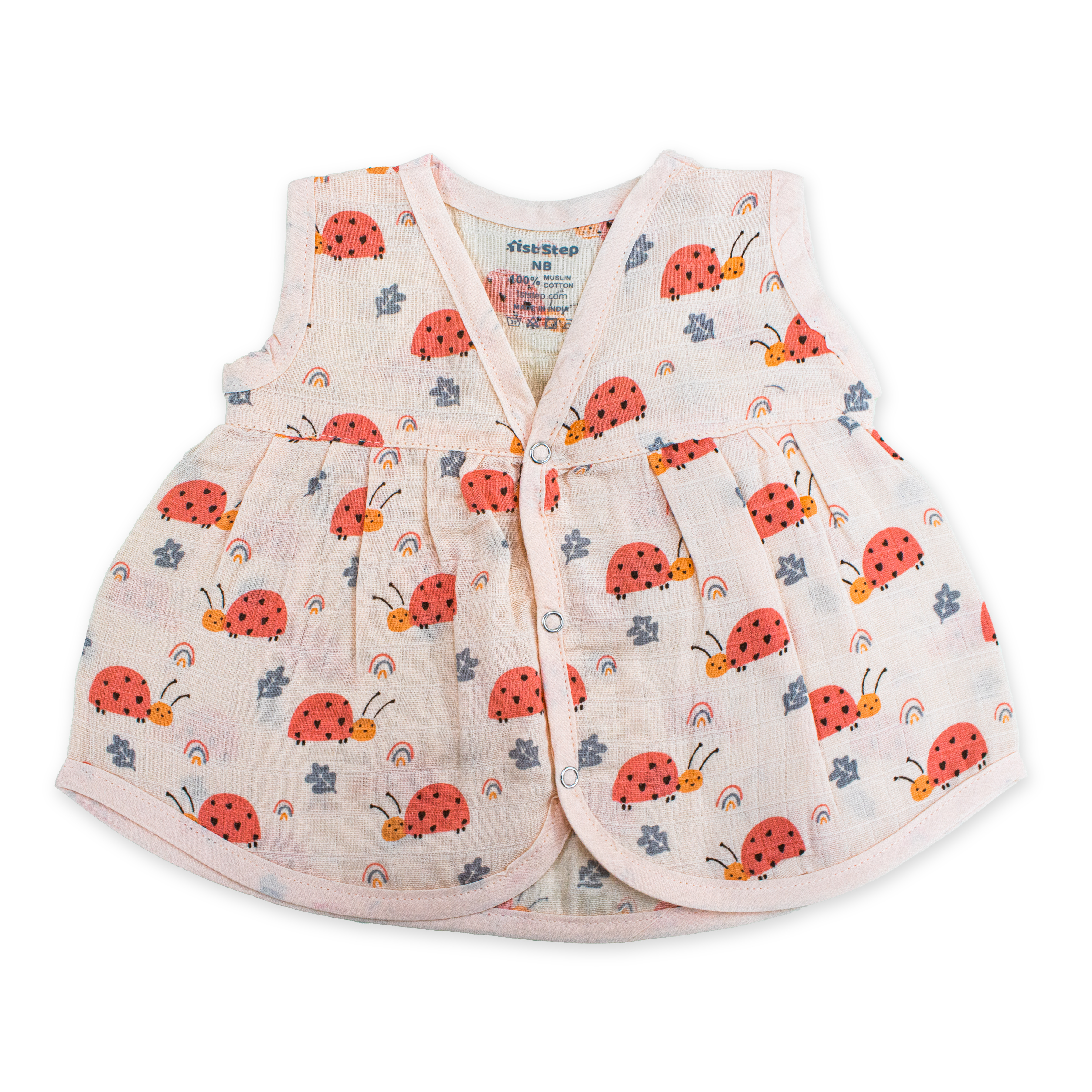 100% Soft Muslin Cotton Snap Button Baby Frock | Breathable Lightweight Summer Baby Dress