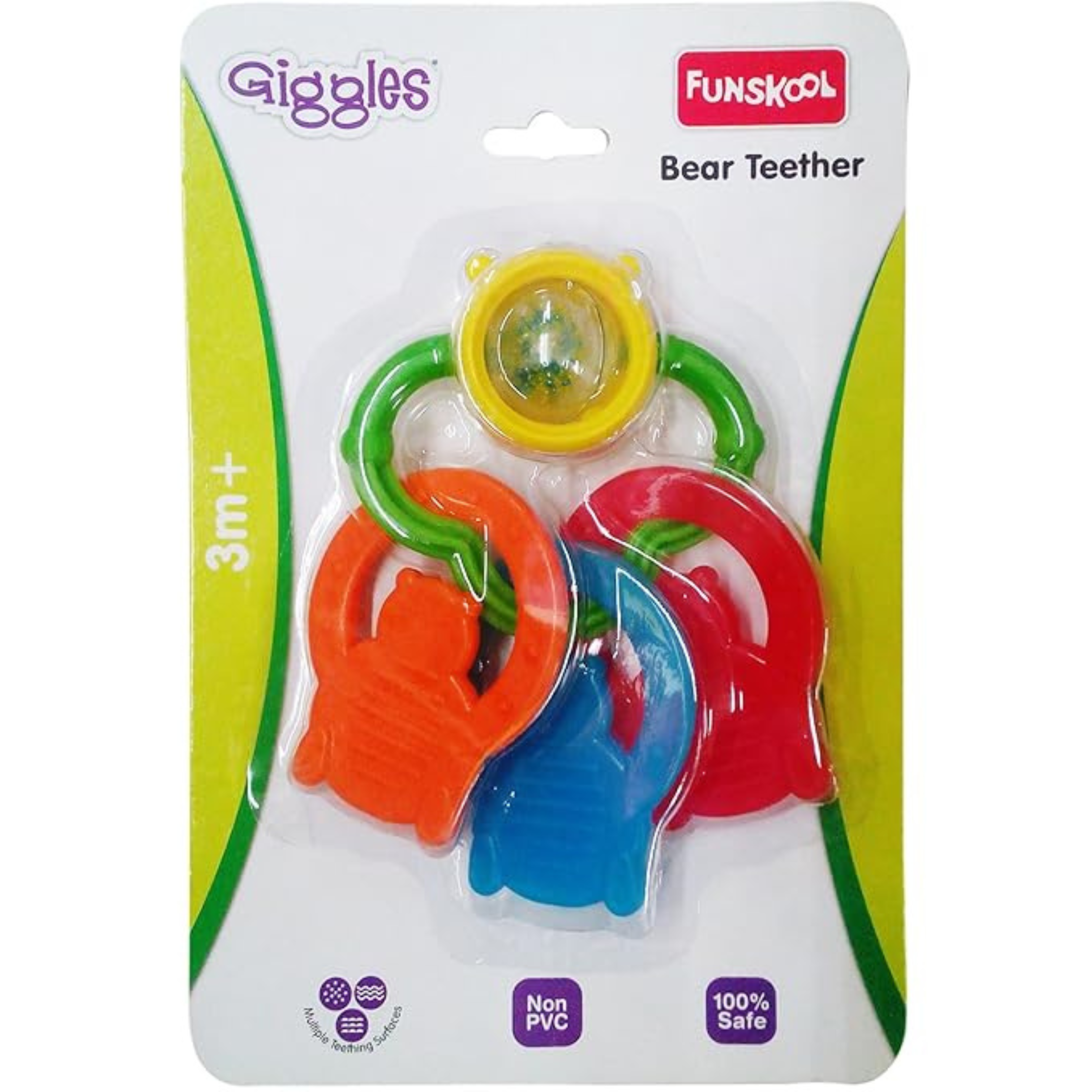 Funskool Giggles Bear Teether Pack for Babies | BPA Free Soft Baby Teething Toys for Infants