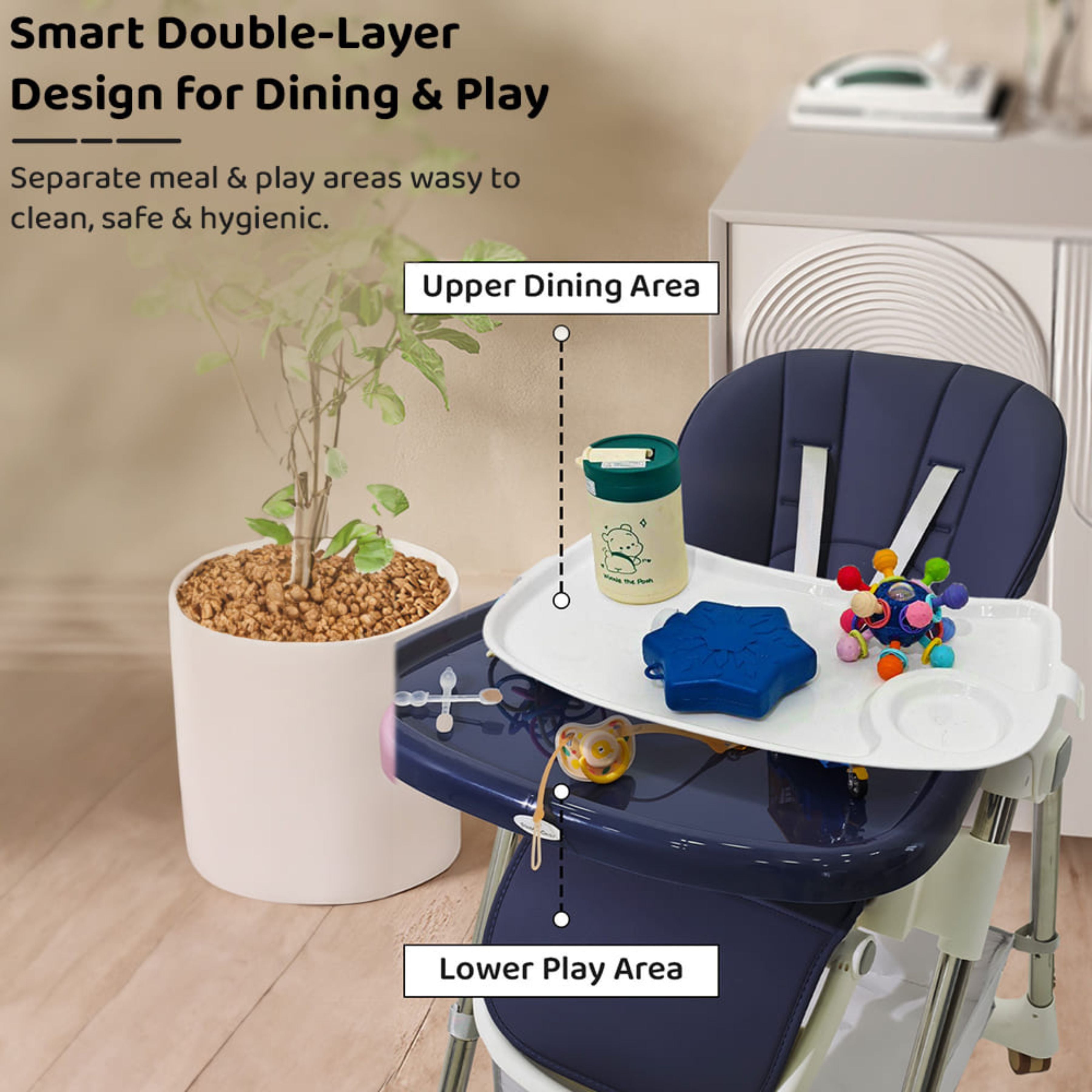 Galaxy Star Baby High Chair for Kids | Adjustable Feeding Chair with Safety Belt & Dining Tray