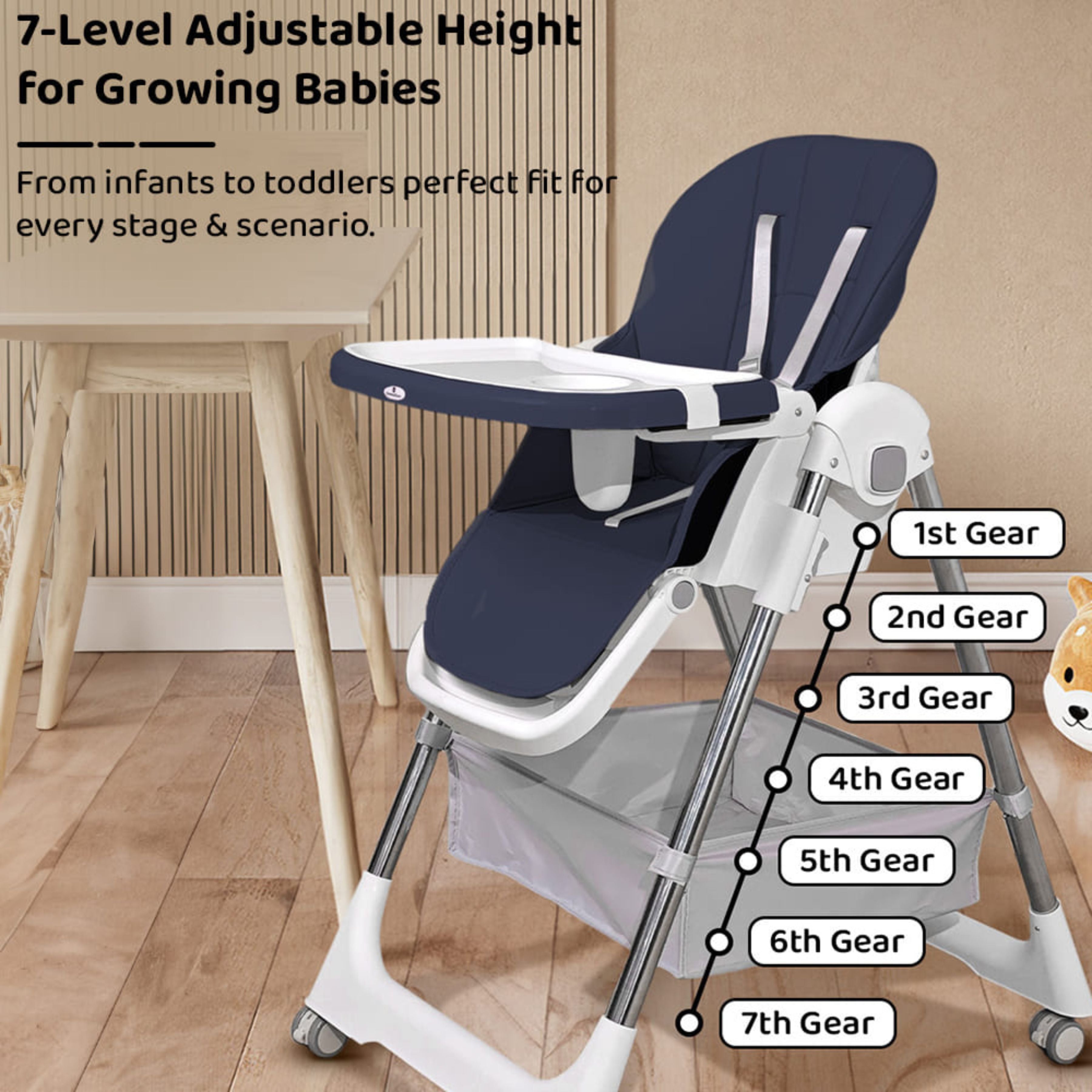 Galaxy Star Baby High Chair for Kids | Adjustable Feeding Chair with Safety Belt & Dining Tray