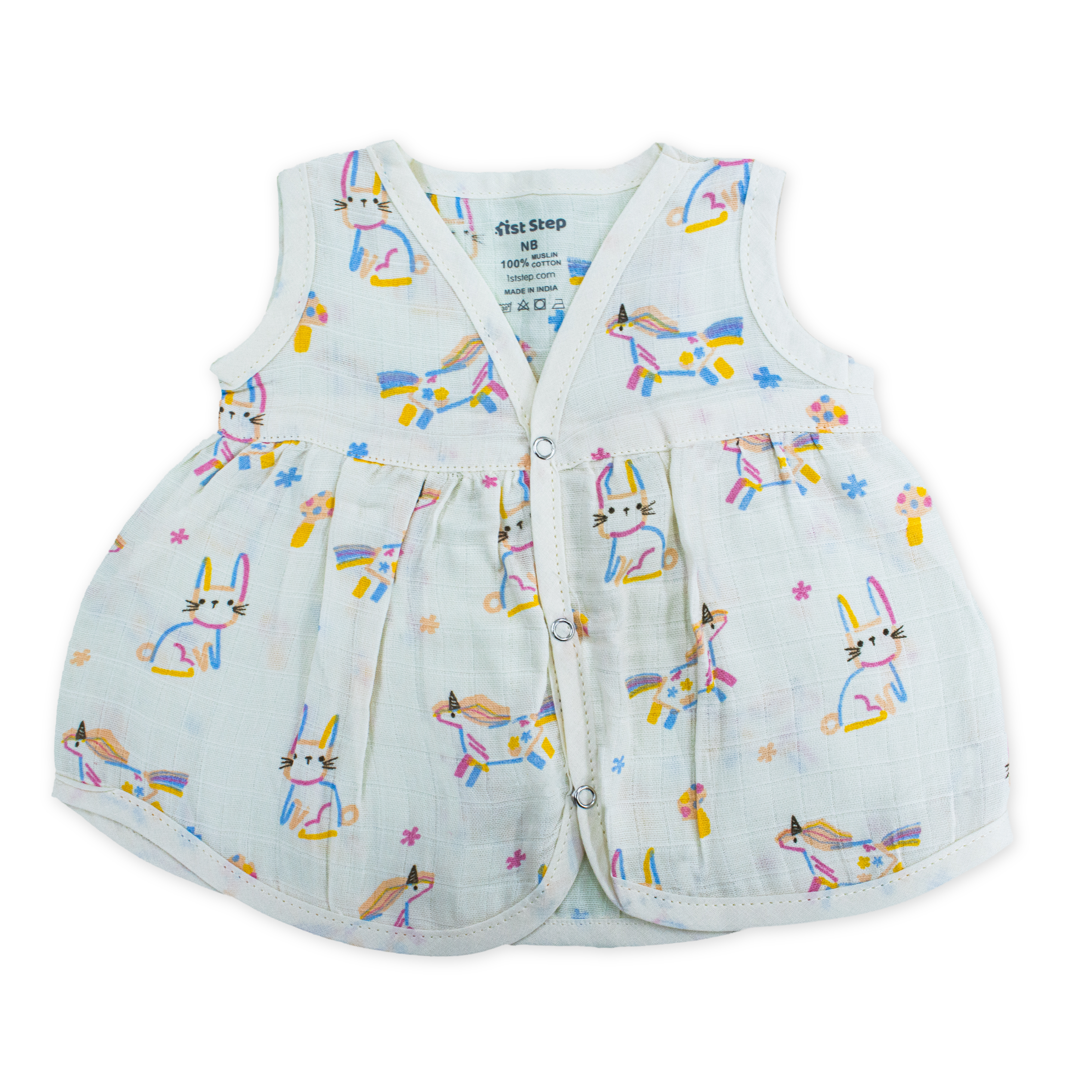 100% Soft Muslin Cotton Snap Button Baby Frock | Breathable Lightweight Summer Baby Dress