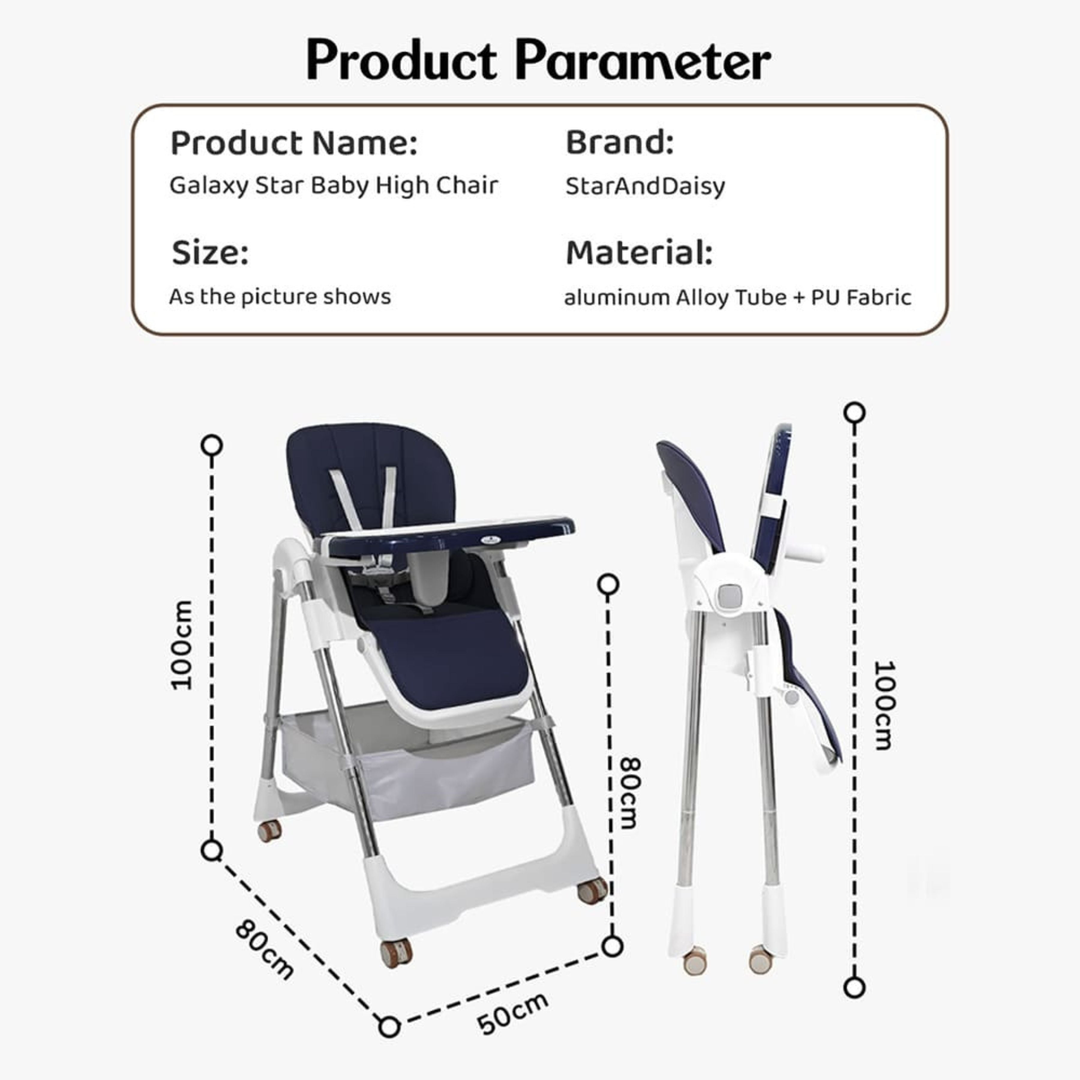 Galaxy Star Baby High Chair for Kids | Adjustable Feeding Chair with Safety Belt & Dining Tray