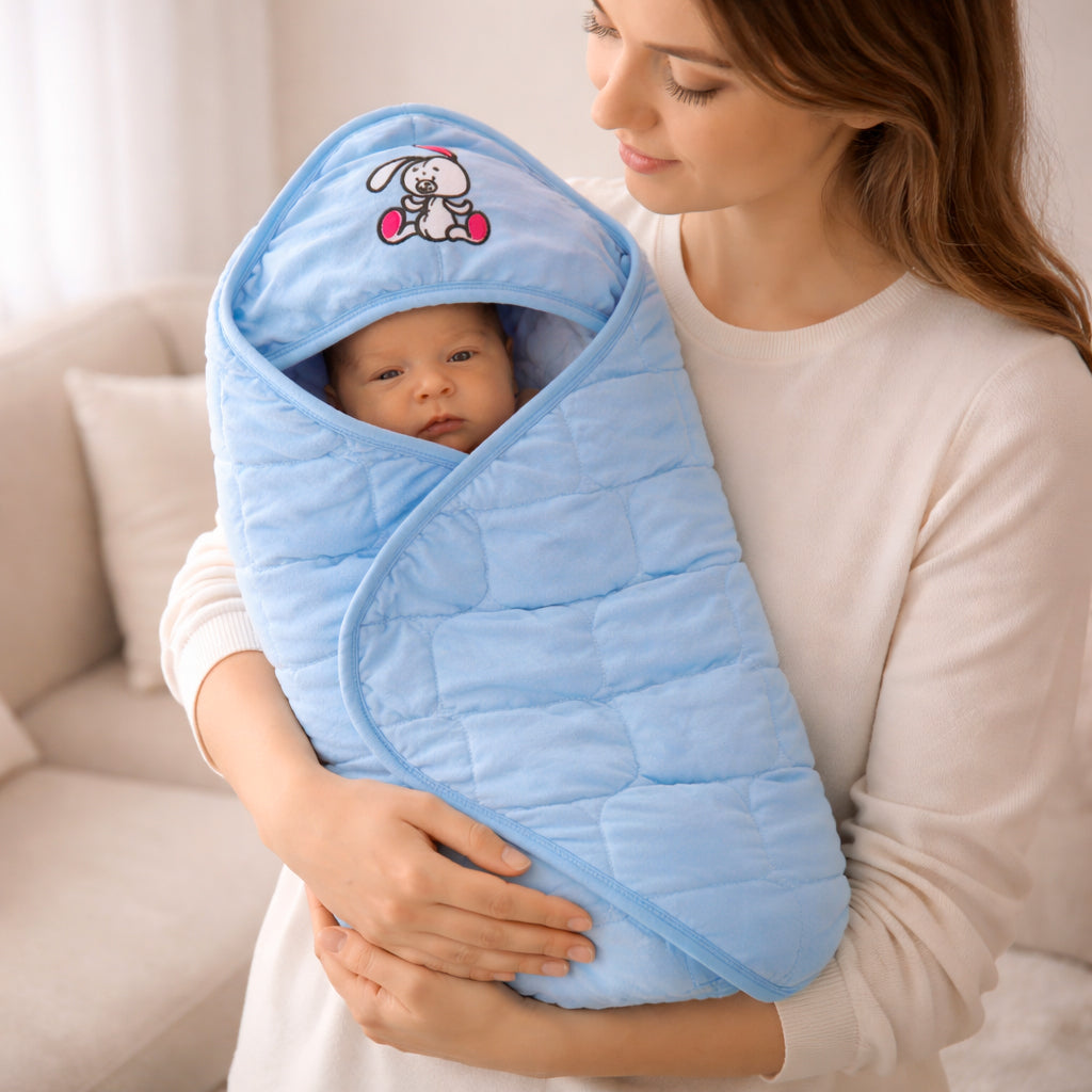 Newborn Baby Wrapper Blanket with Hood | Soft Padded Cotton Swaddle Wrap | Warm, Breathable & Comfortable Baby Wrap (0–6 Months)