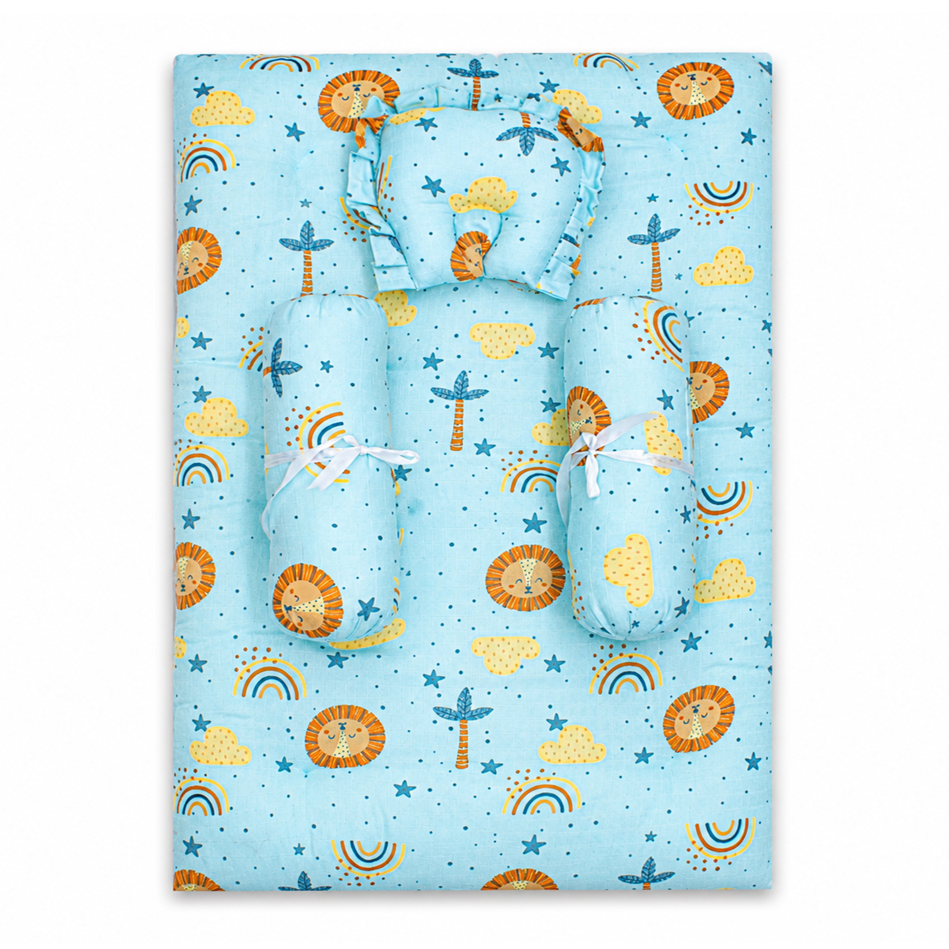 1ST STEP 100% Muslin Cotton Thick New Born Baby Bedding Mattress/Gadda Bed Set for Babies with 2 Side Bolster & Head Pillow