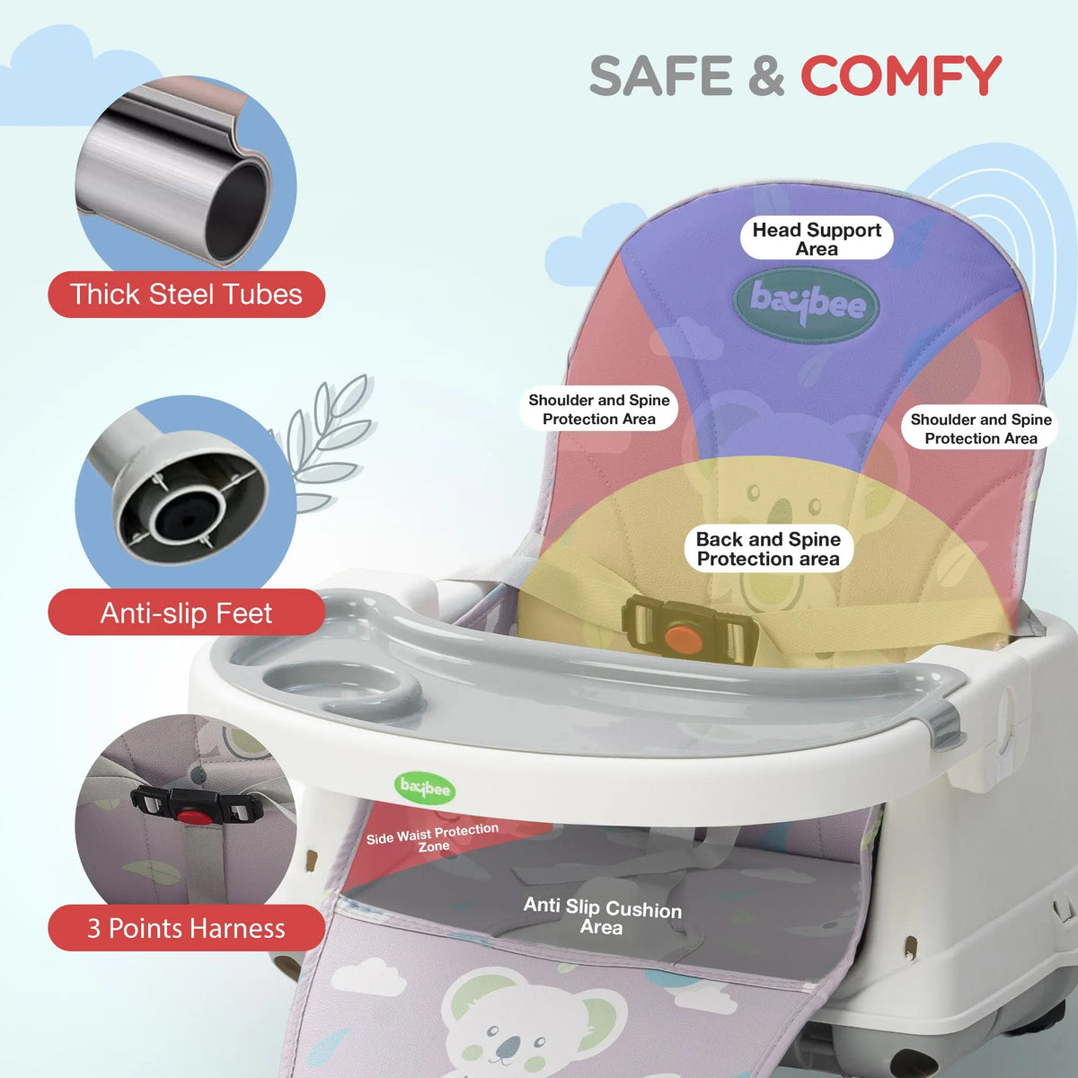 Baybee 4-in-1 Convertible High Chair for Kids | Foldable Baby Feeding Chair with Safety Harness & Removable Tray