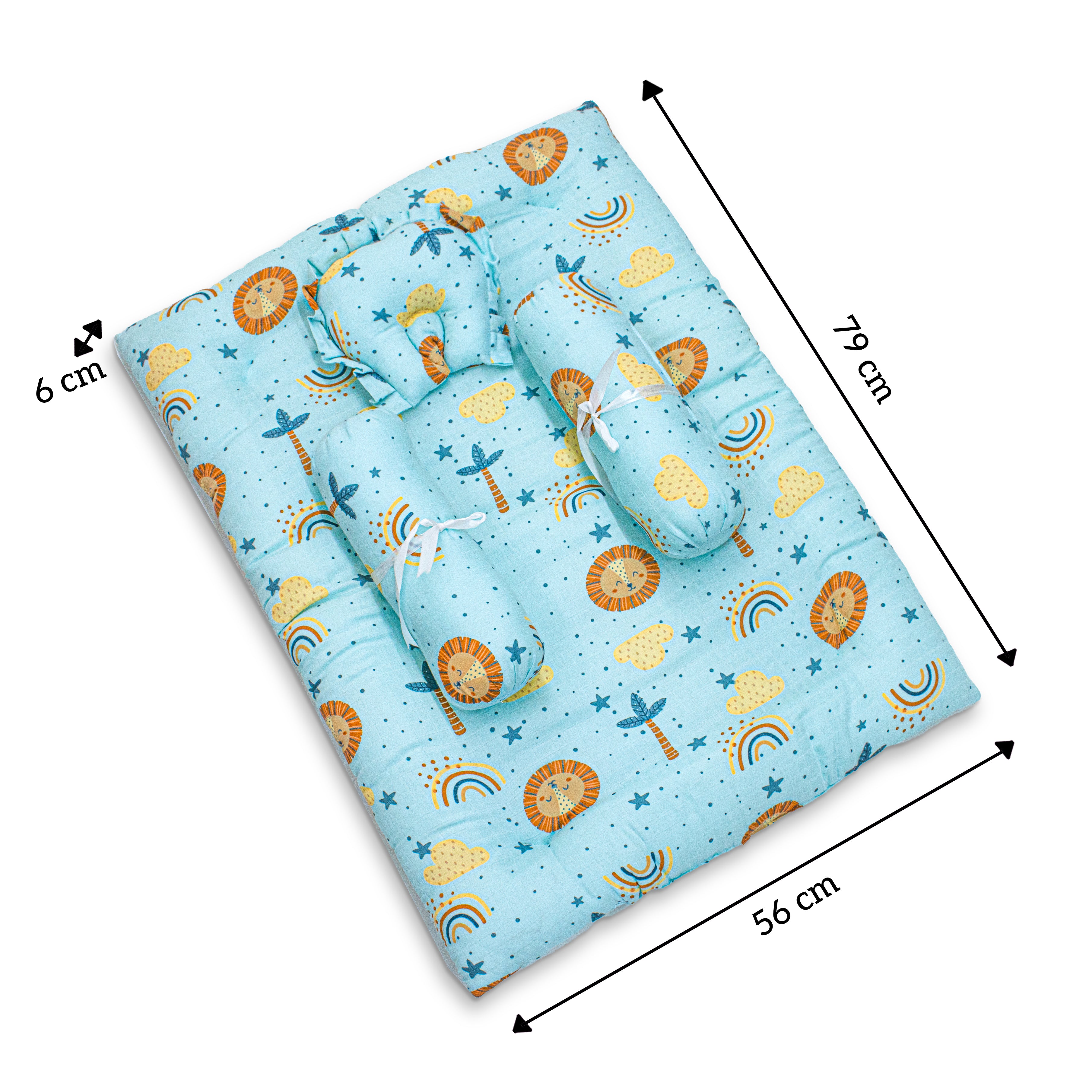 1ST STEP 100% Muslin Cotton Thick New Born Baby Bedding Mattress/Gadda Bed Set for Babies with 2 Side Bolster & Head Pillow