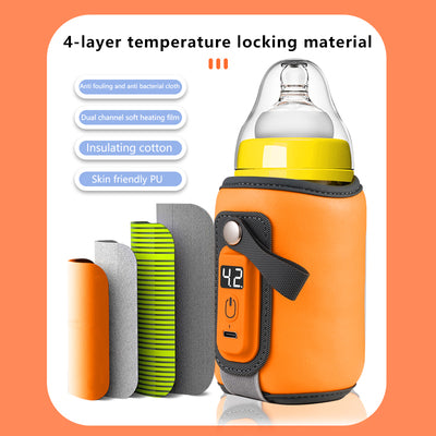 StarAndDaisy Rechargeable Portable Baby Feeding Bottle Warmer with 5-Speed Temperature Adjustment, USB Charging, Universal Bottle Fit, Travel-Friendly Milk Warmer – Orange & Yellow