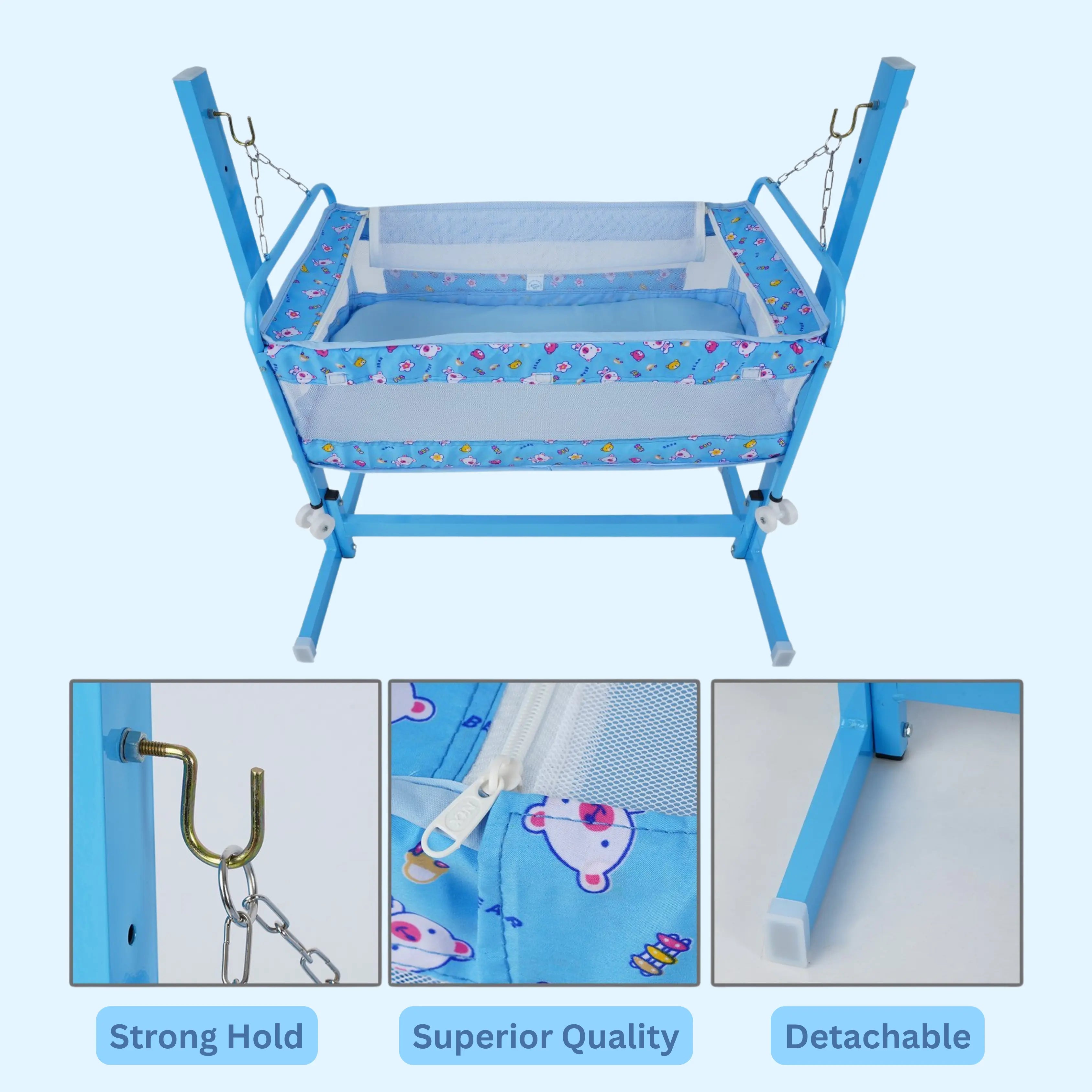 Baby Swing Cradle ( Steel ) | Upto 25 kgs | 2 in 1 Detachable Baby Cradle (model 1170) babee D