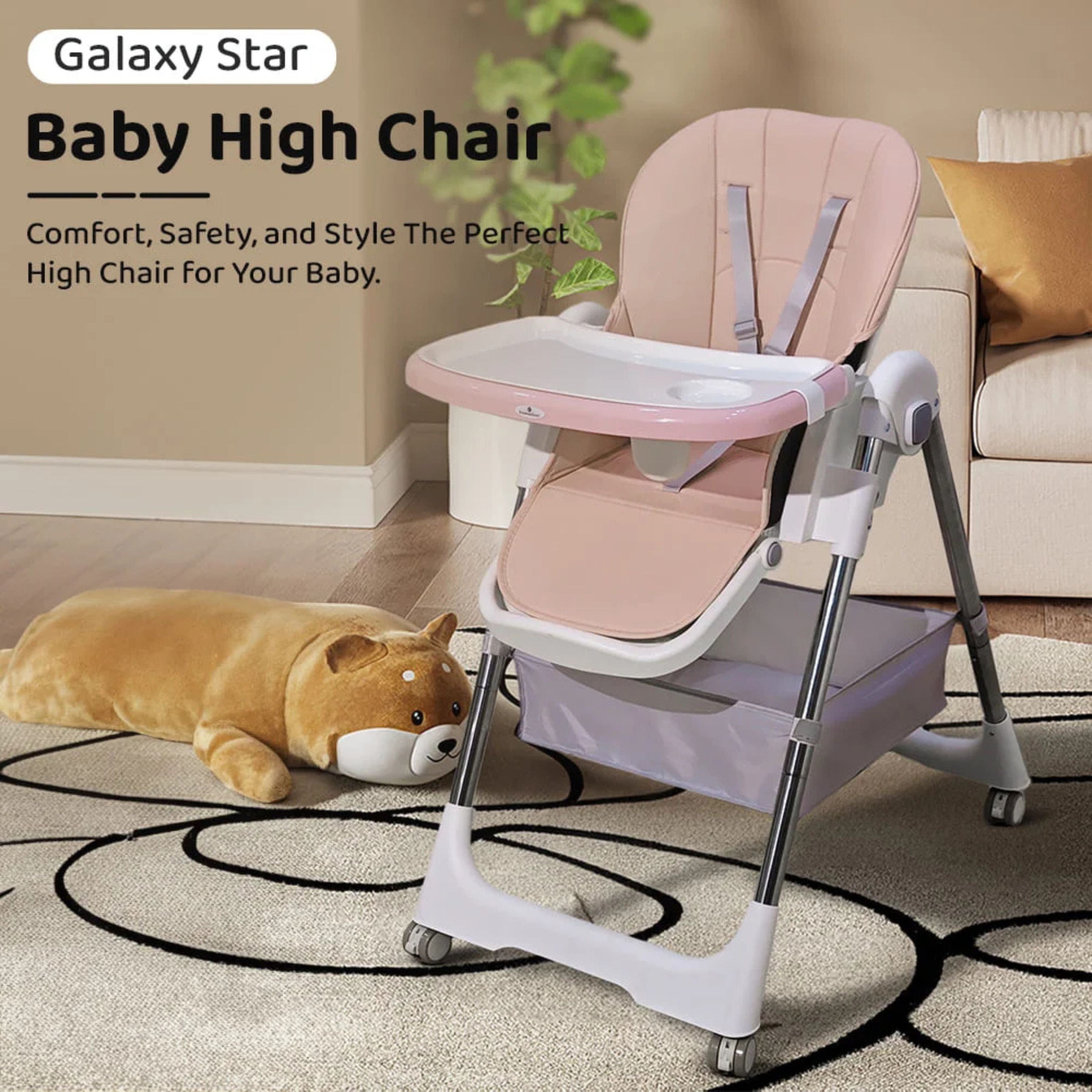 Galaxy Star Baby High Chair for Kids | Adjustable Feeding Chair with Safety Belt & Dining Tray