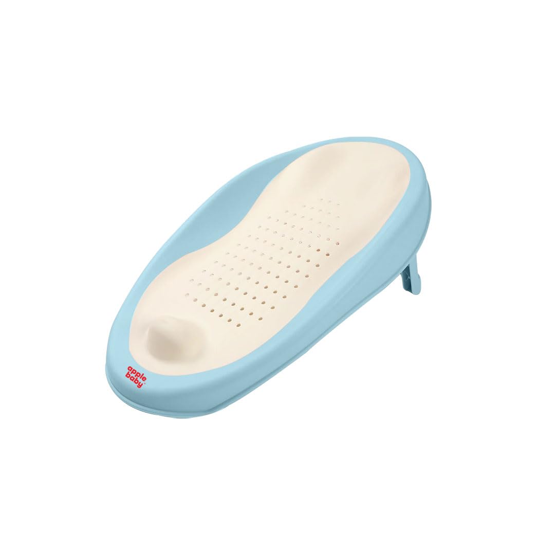 Apple Baby Bath Support, Soft-Touch TPE Material, Non-Slip Surface with Quick Drain Holes, Compact and Lightweight (Light Blue)