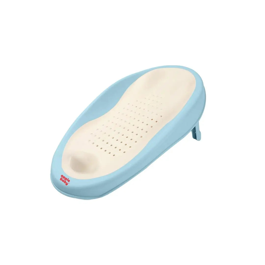 Apple Baby Bather tub Bath Support, Soft-Touch TPE Material, Non-Slip Surface with Quick Drain Holes, Compact and Lightweight (Blue)