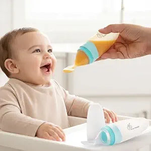 R for Rabbit First Feed Baby Food Feeder 90ml | Soft Silicone Spoon Feeder for Kids 12+ Months – Blue